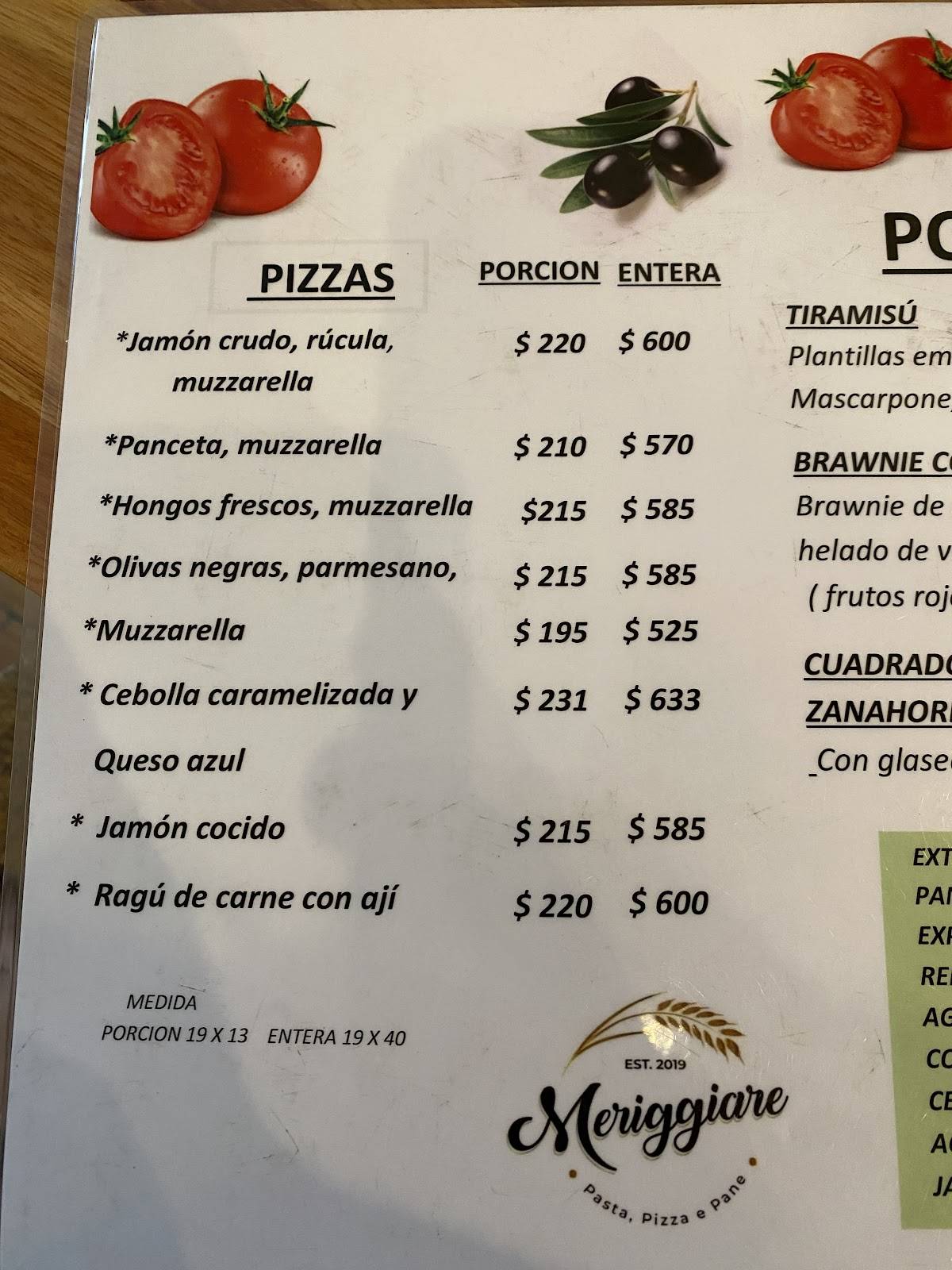 Meriggiare - Pasta, pizza e pane меню