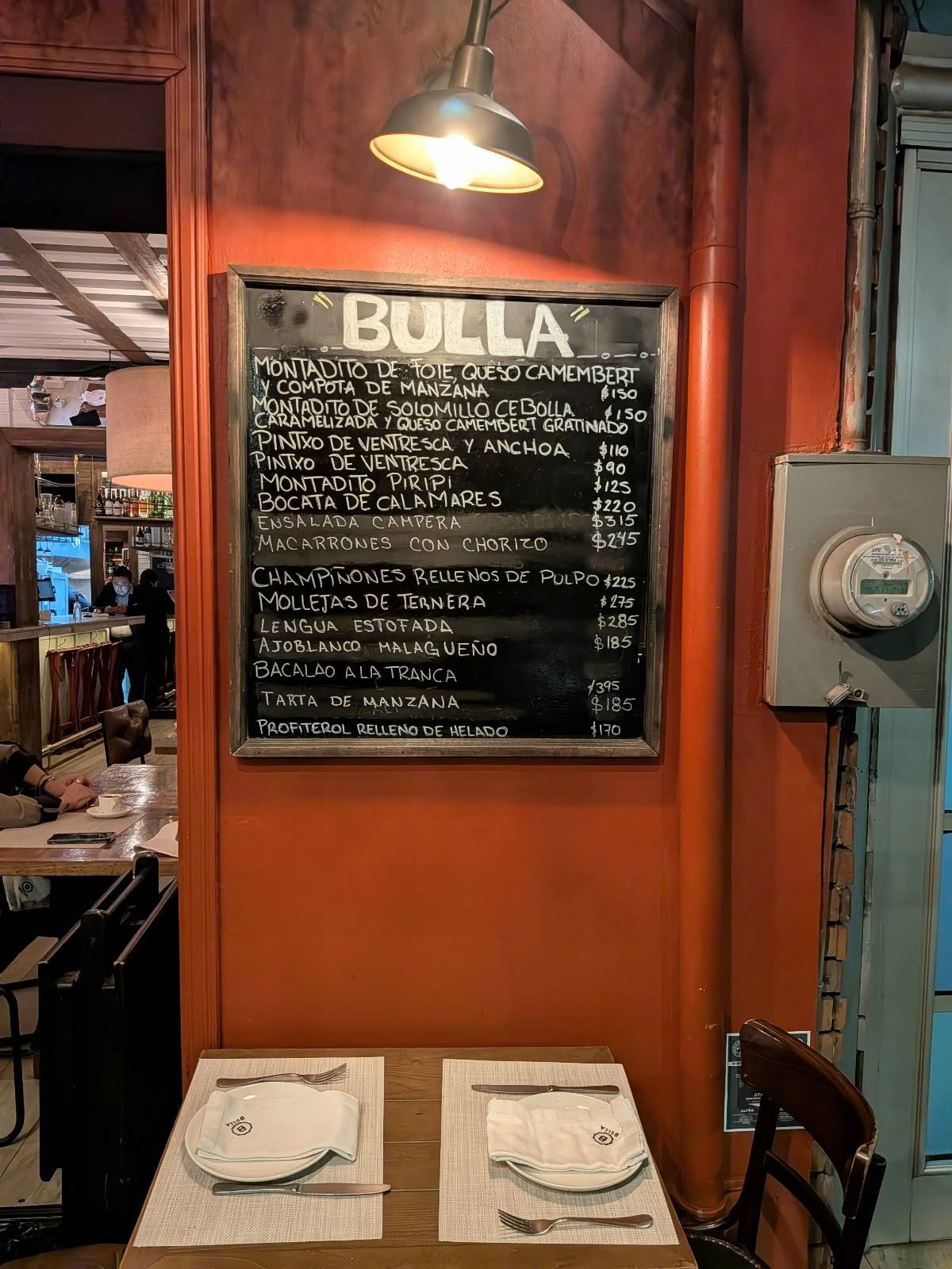 Bulla Condesa меню
