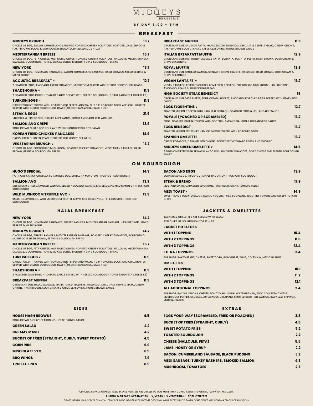 Middeys Brasserie меню