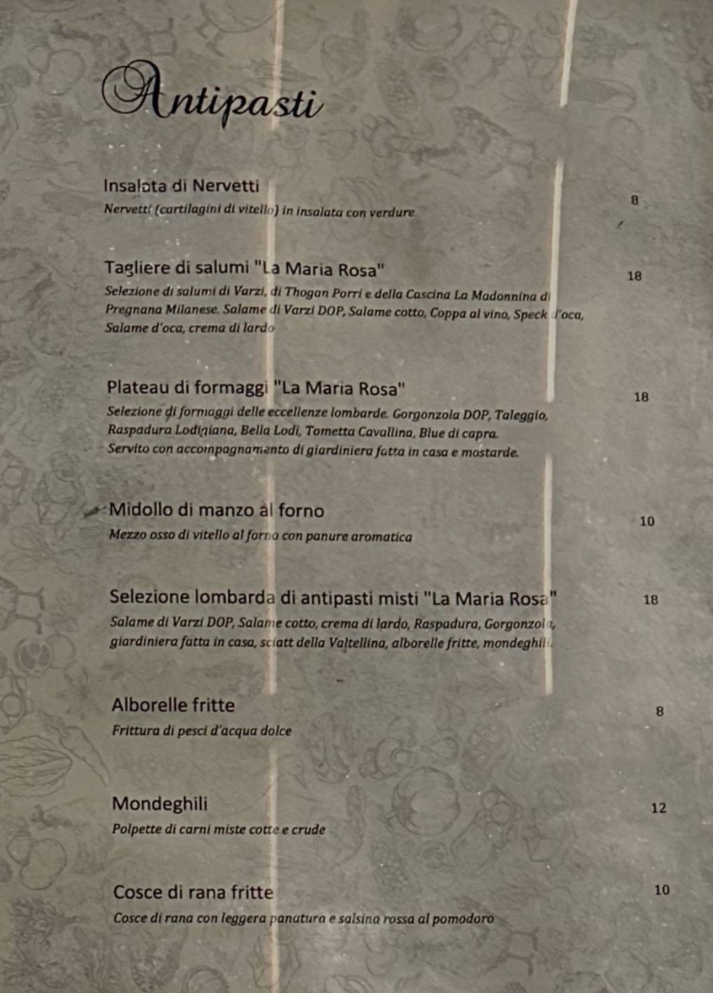 La Maria Rosa меню