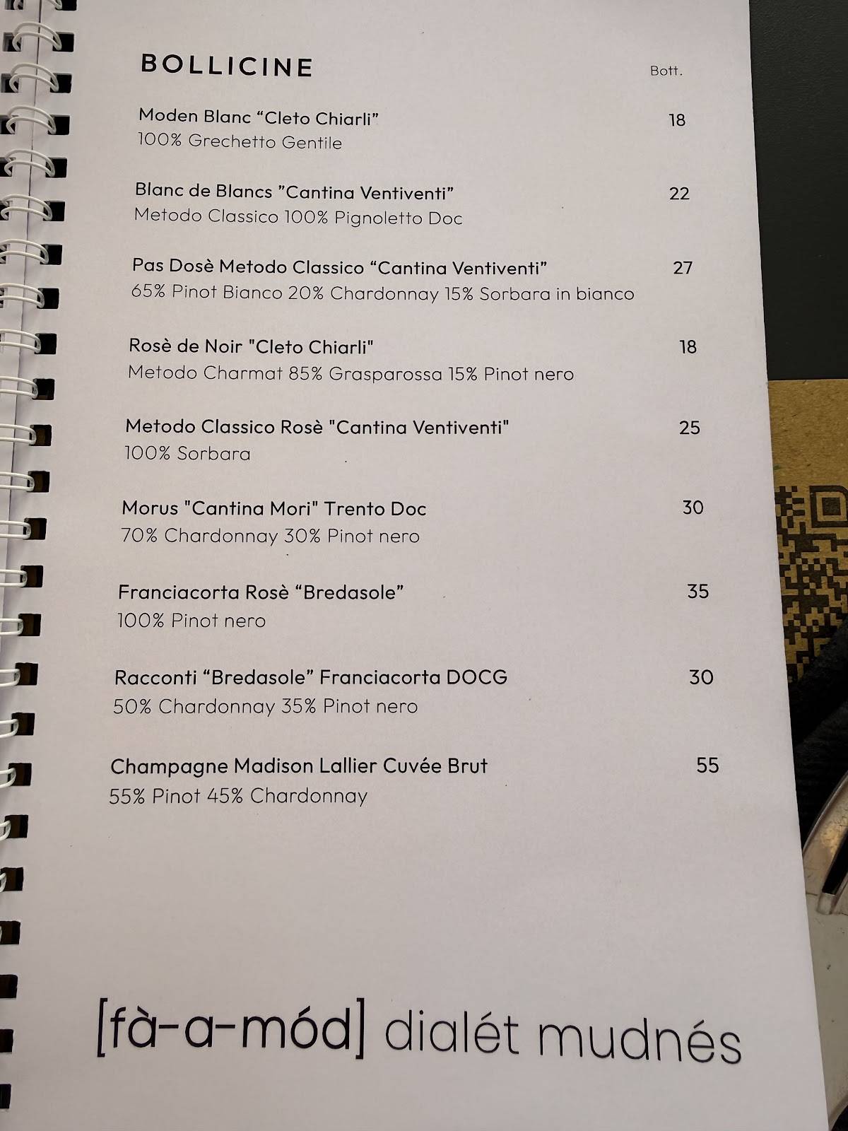 Ristorante Fà a Mód меню