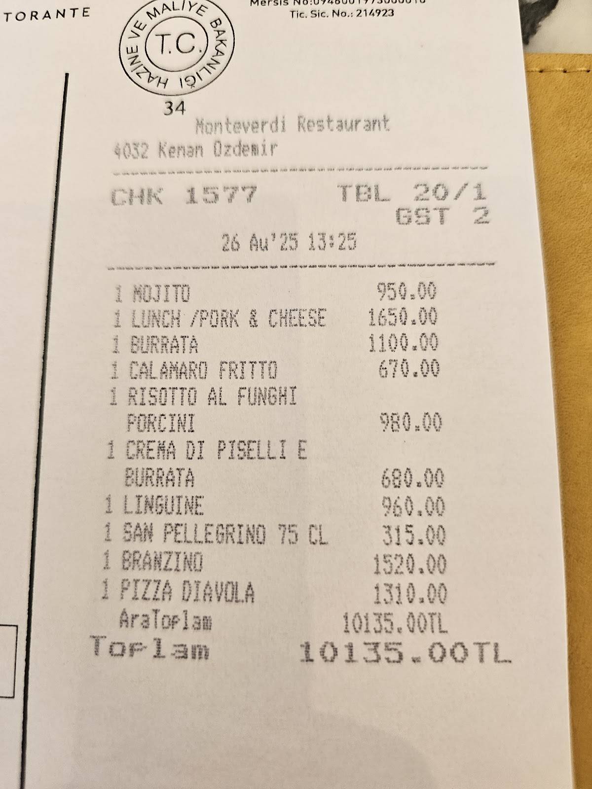 Monteverdi Ristorante меню