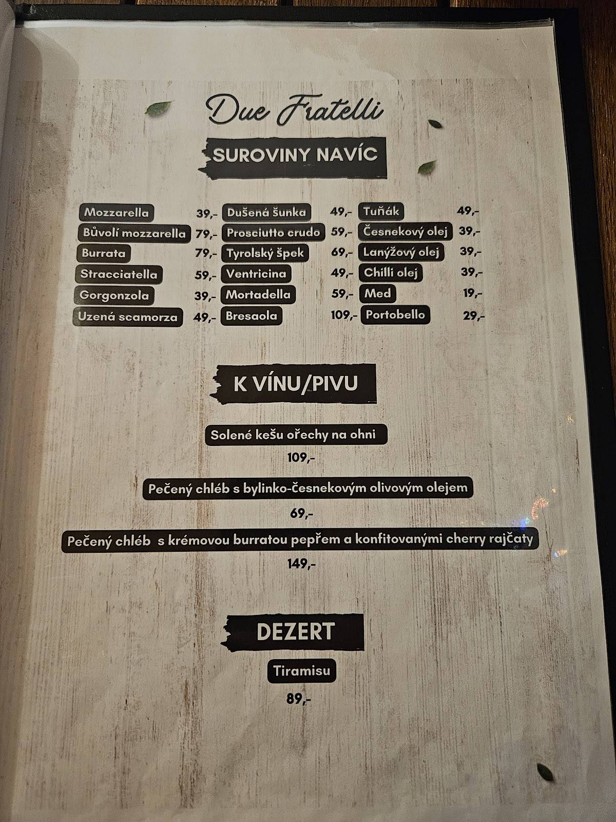 Due Fratelli меню