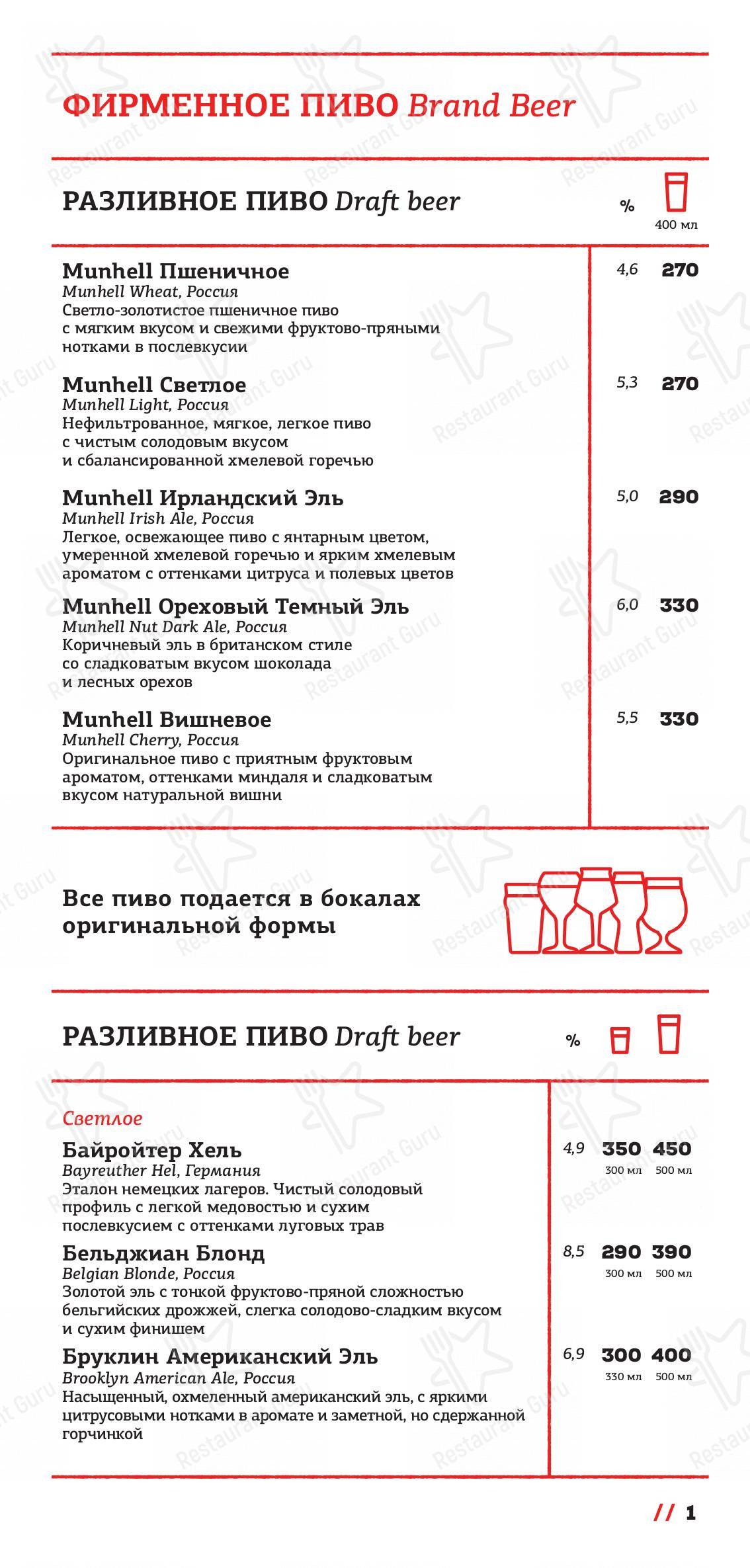 Меню Munhell - блюда и напитки