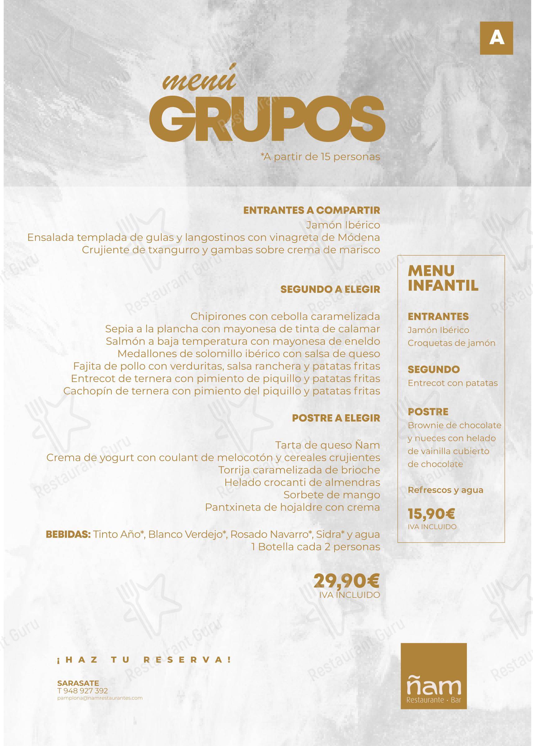 Vegan Menu ресторана Ñam Restaurantes - Bilbondo