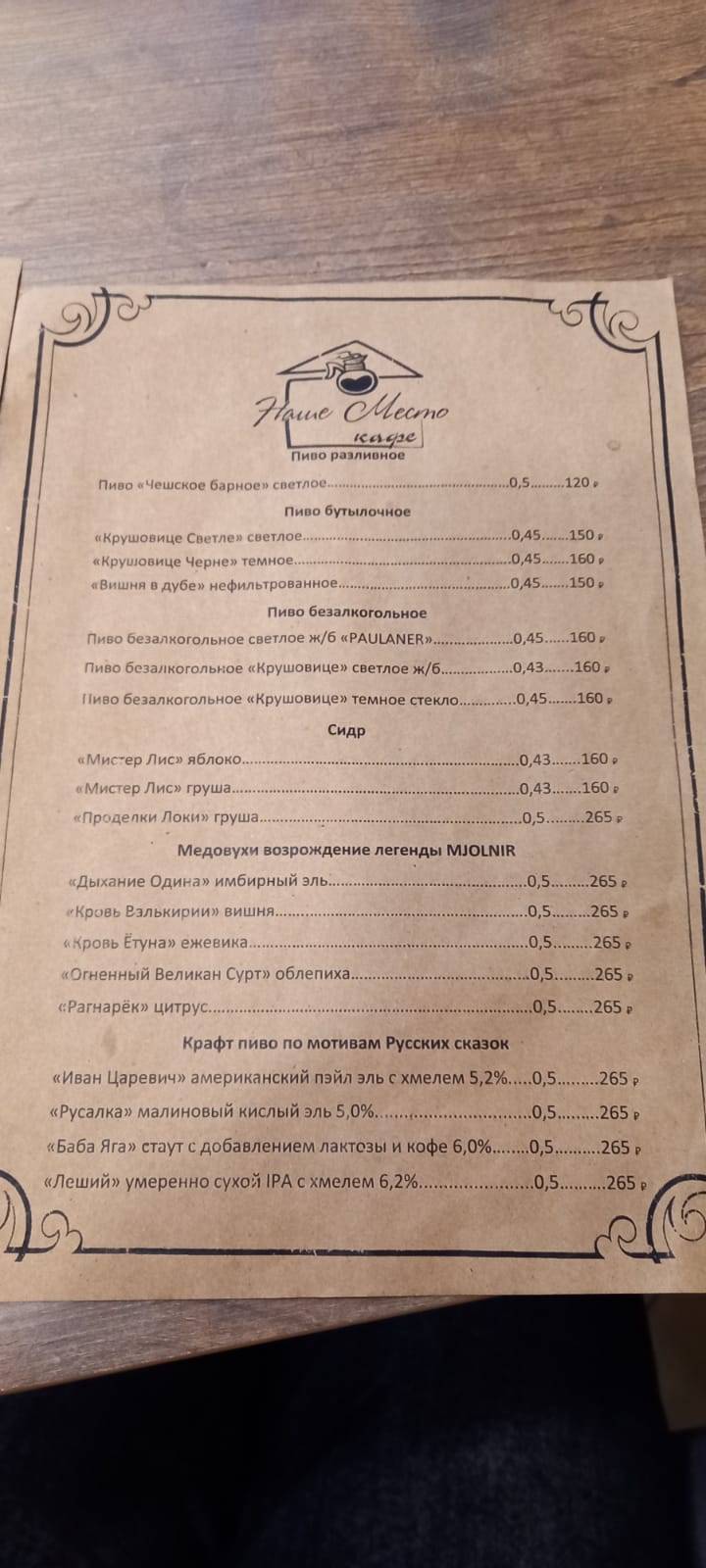Наше Место меню