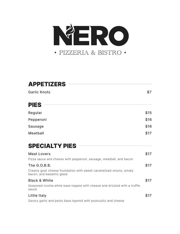Nero Pizza меню