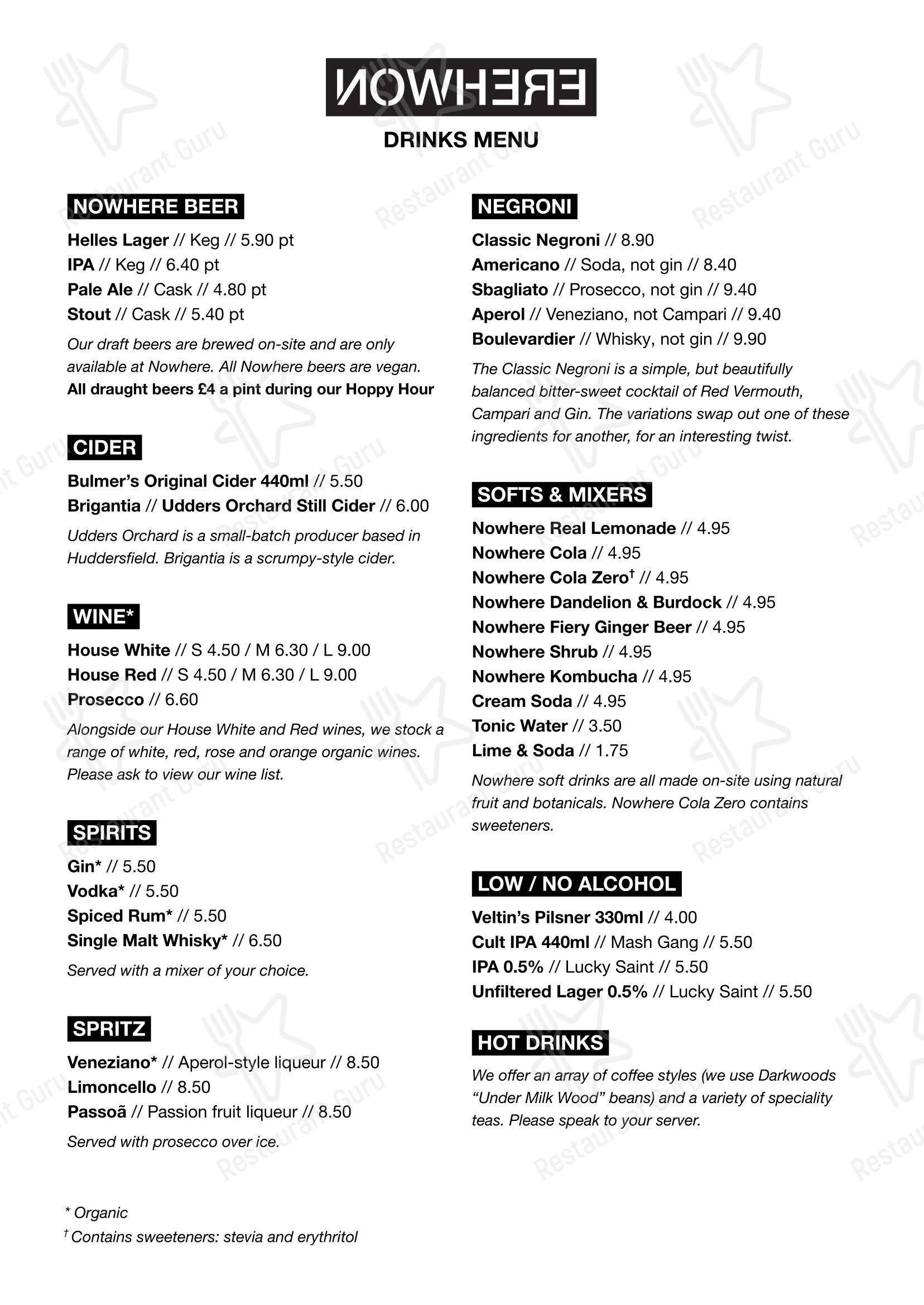 Nowhere Kitchen and Brewery в Холмферте - Меню