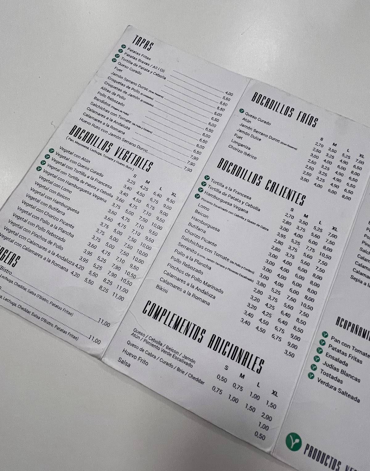 O'Bistro меню