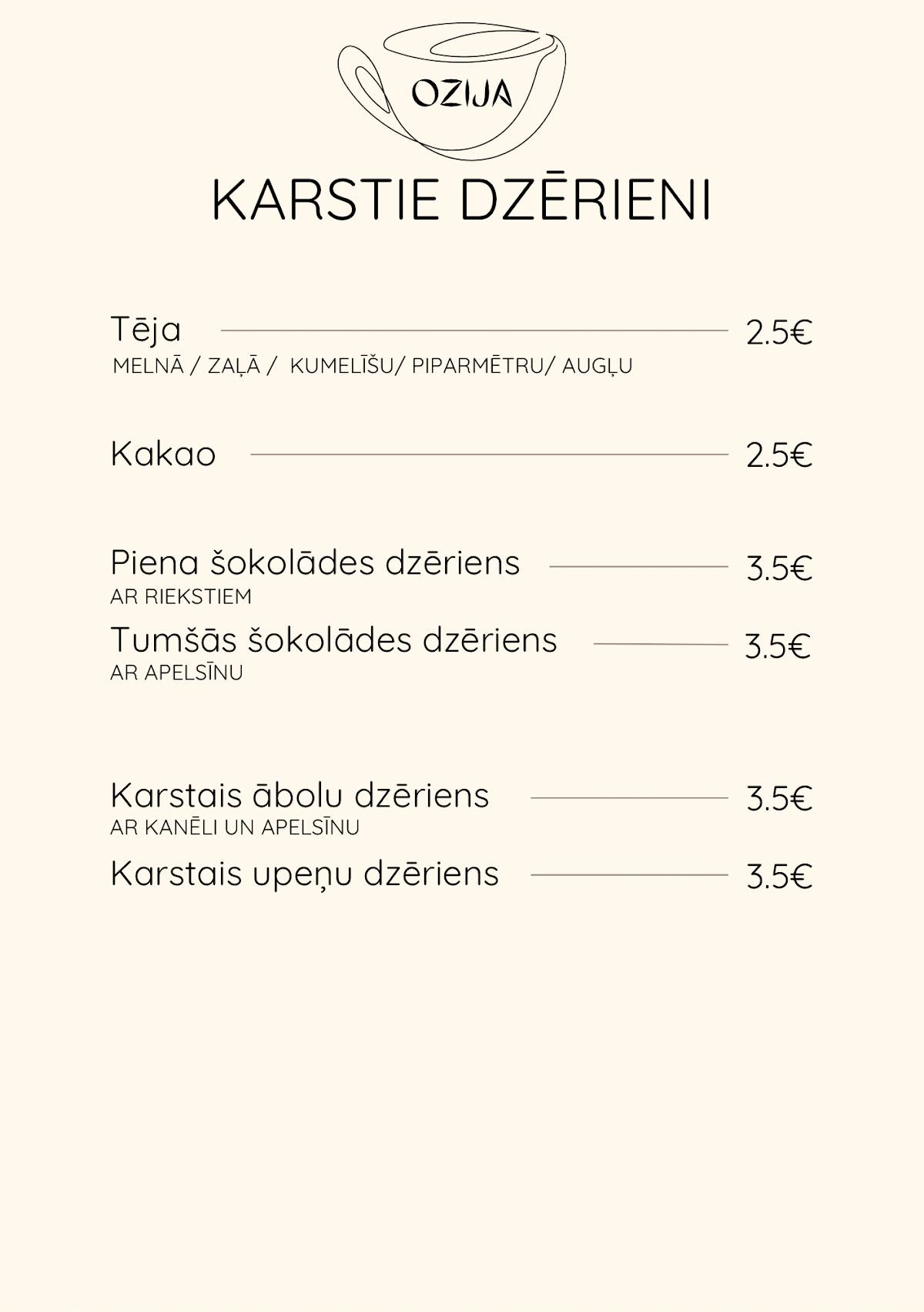 OZIJA меню