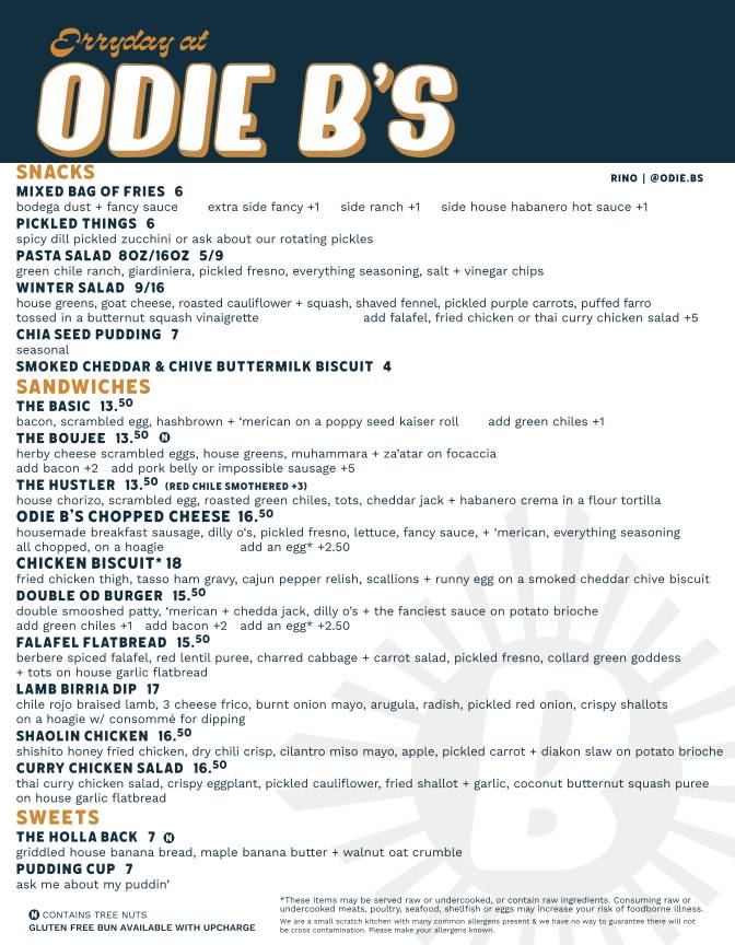 Odie B's Rino меню