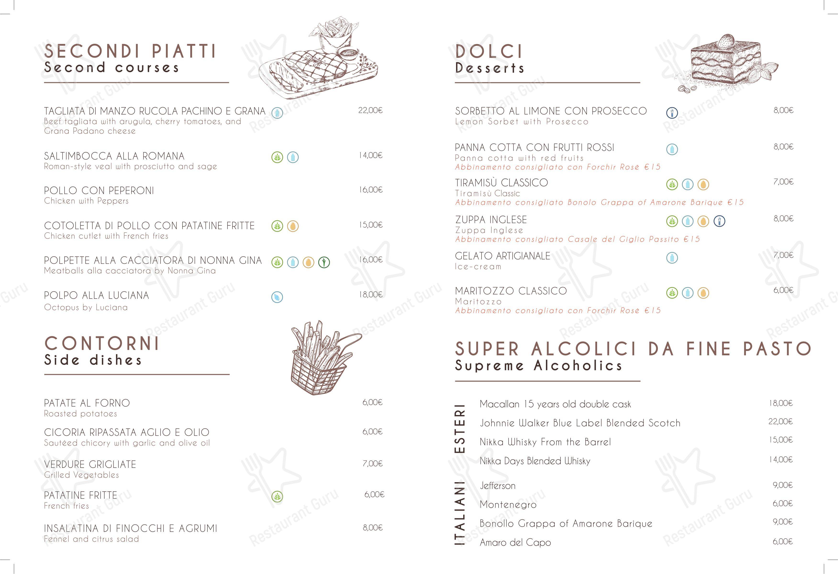 Osteria Nonna Gina в Риме - Меню