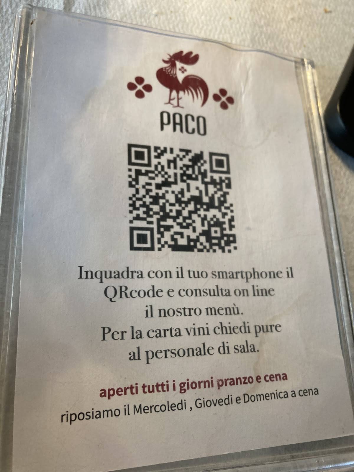 Osteria da Paco меню