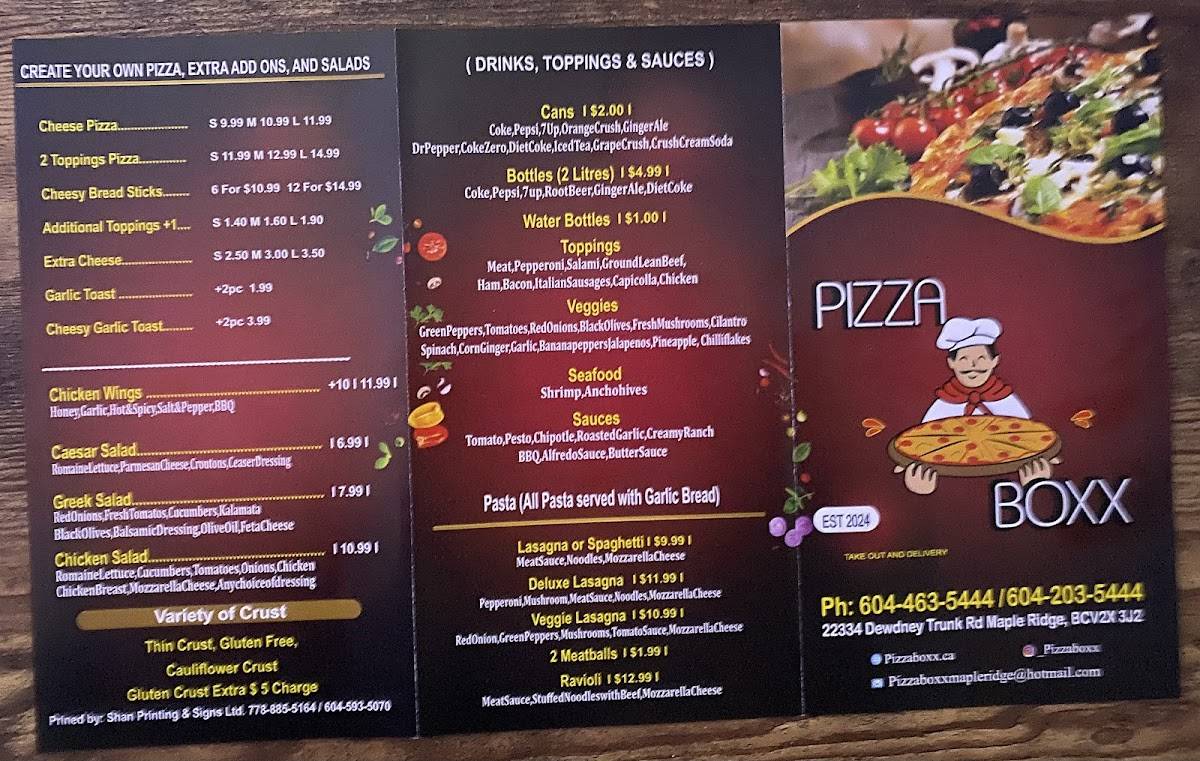 PIZZA BOXX меню