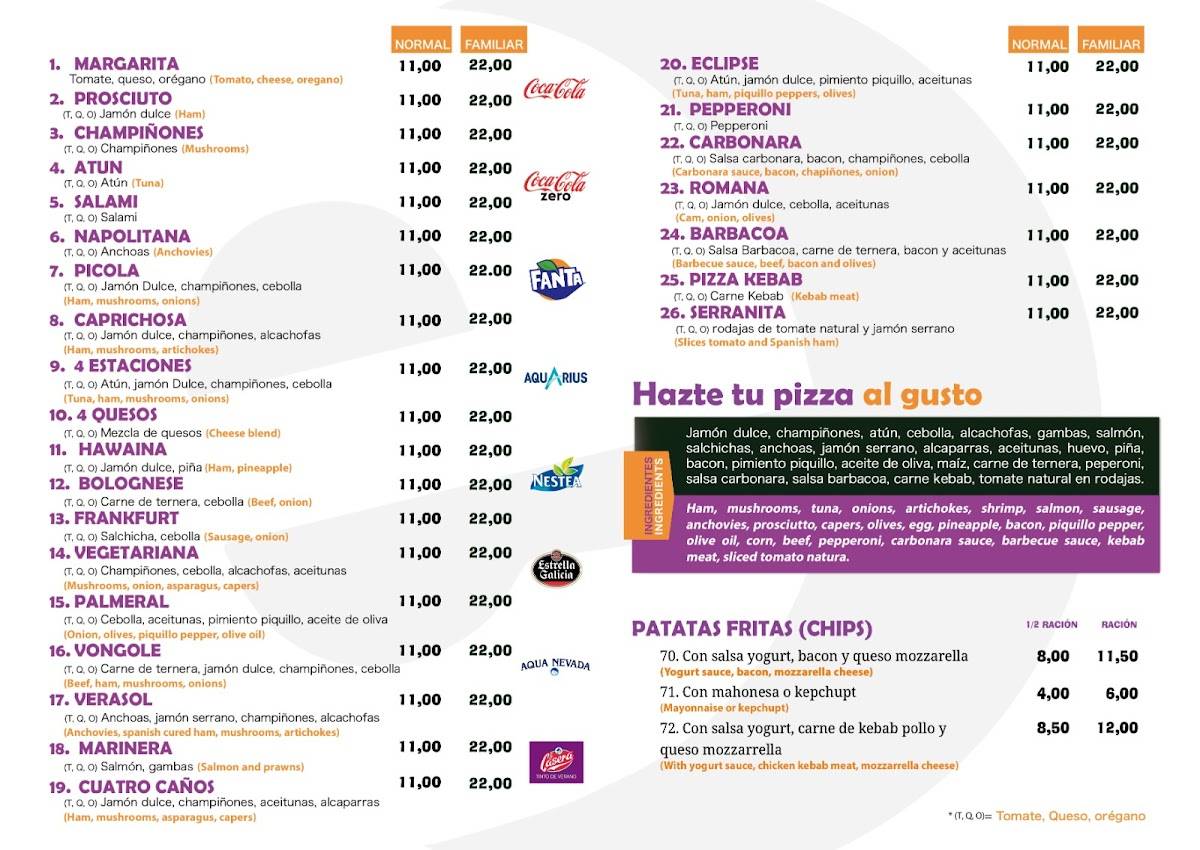 PIZZERIA ECLIPSE VERA (Almería) меню