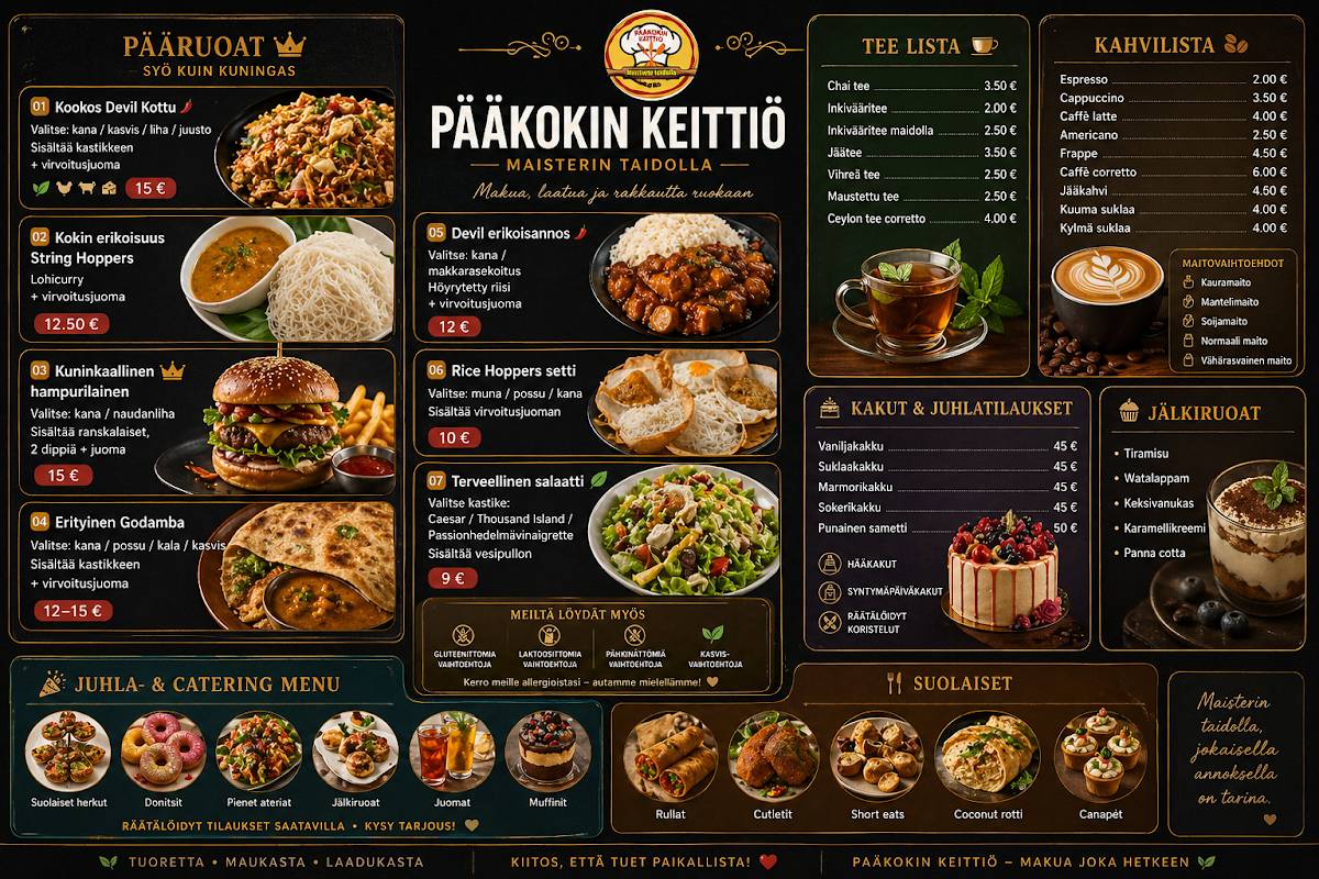Pääkokin keittiö меню