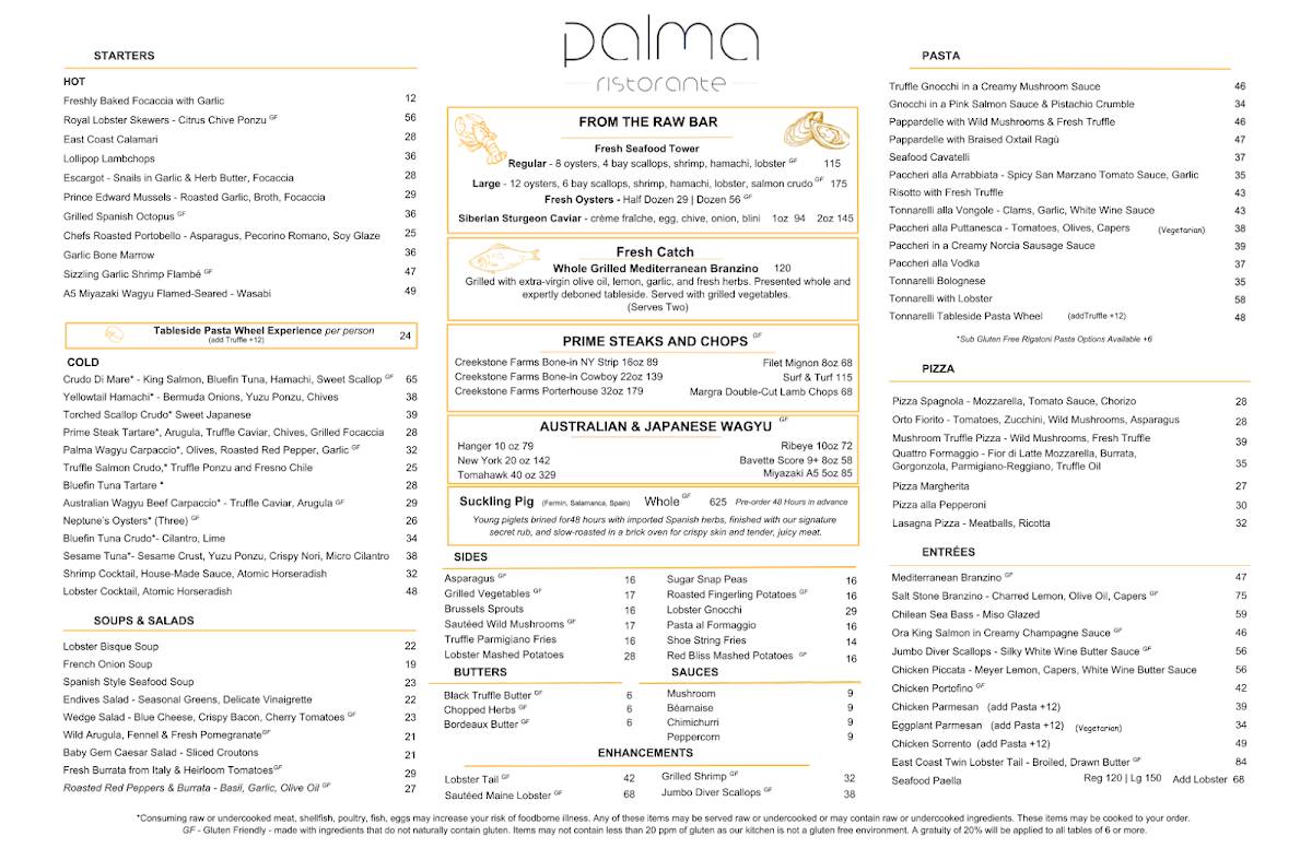 Palma Ristorante меню