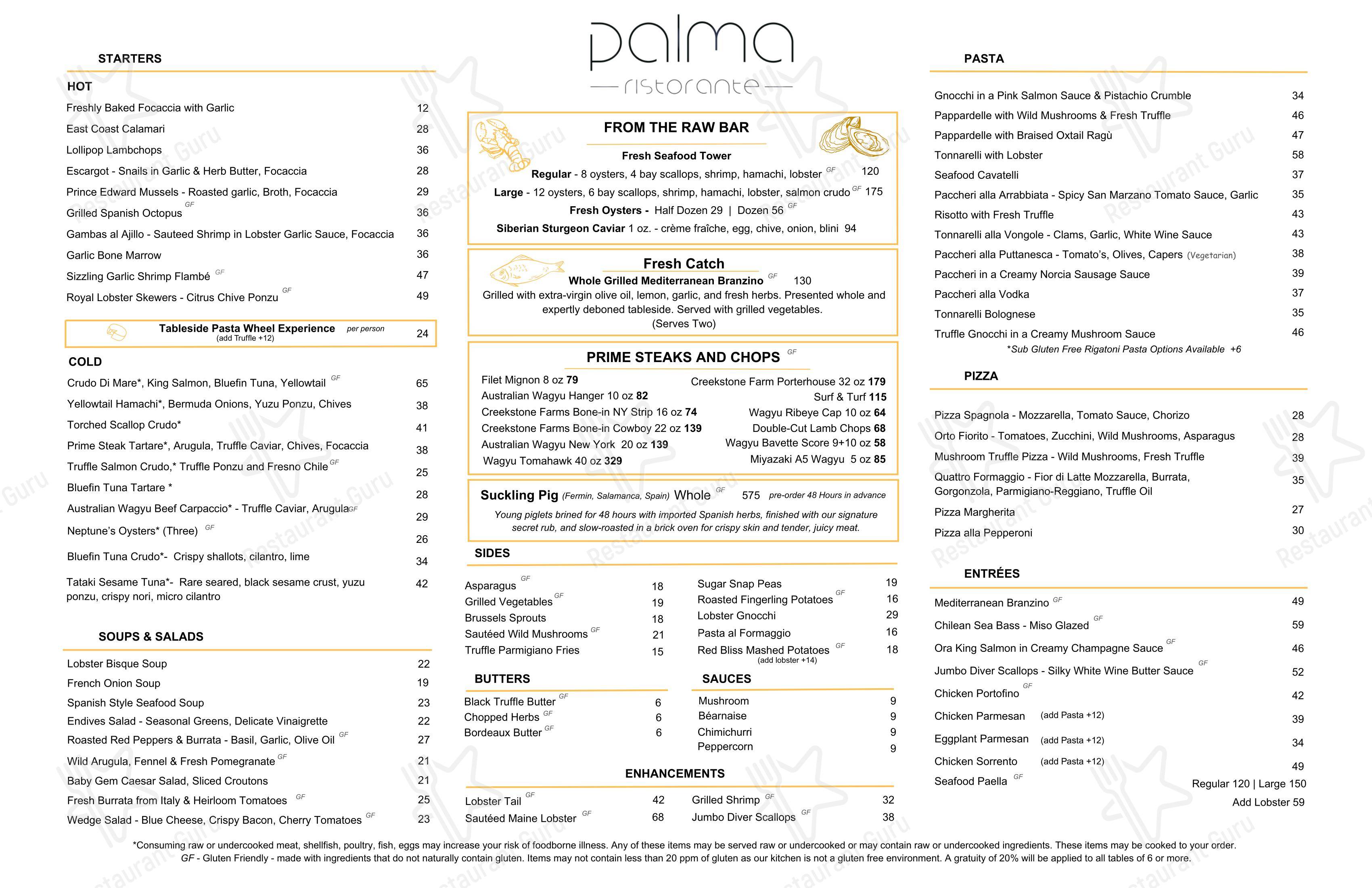 Меню паба и бара Palma Ristorante - Меню