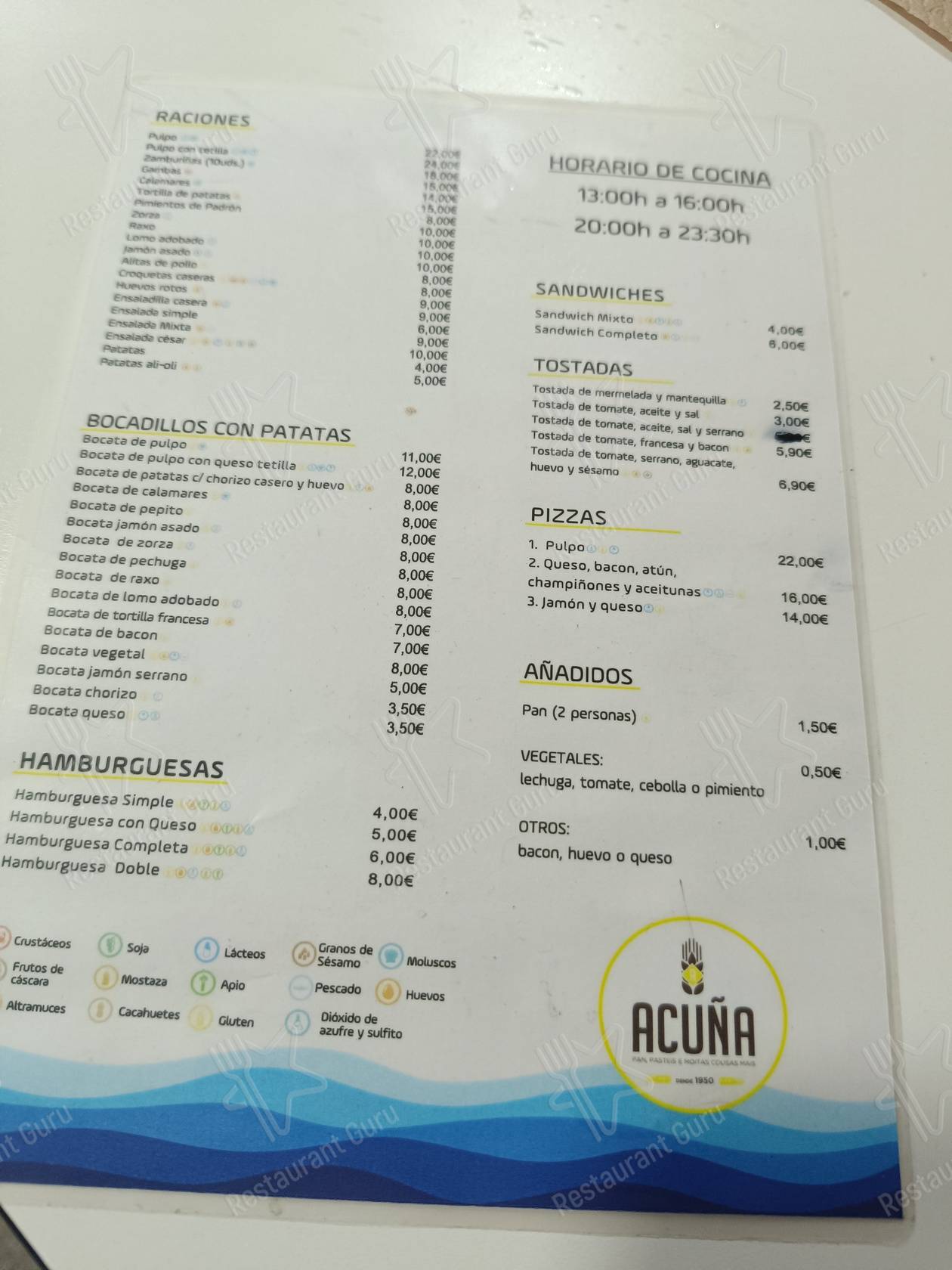 Взгляните на меню Panadería Acuña