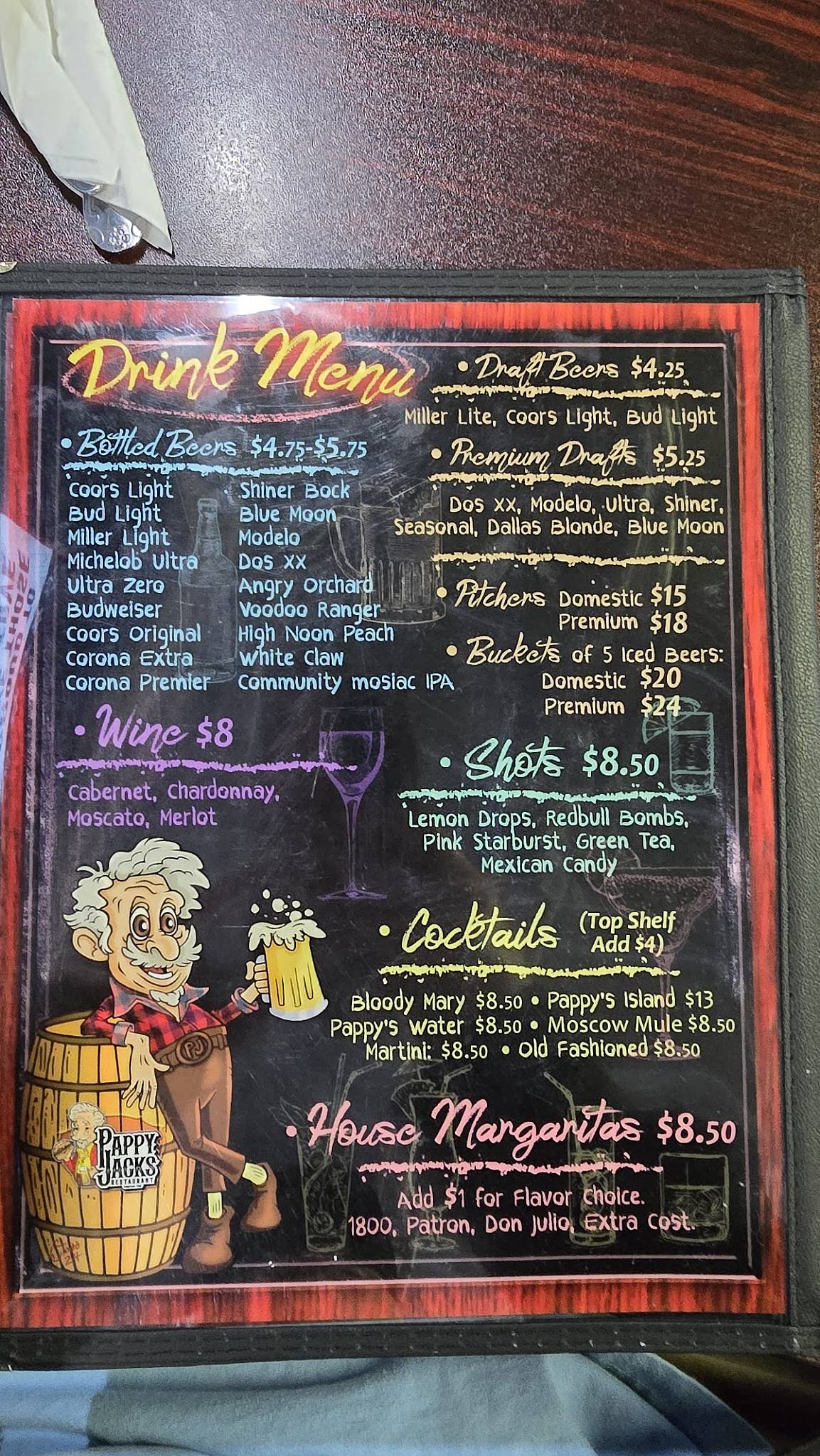 Pappy Jacks Decatur, TX меню