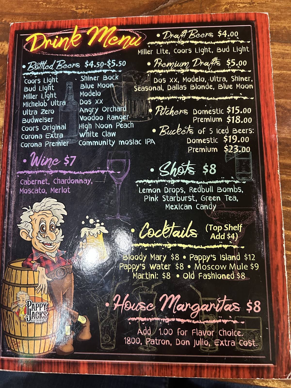 Pappy Jacks Decatur, TX меню