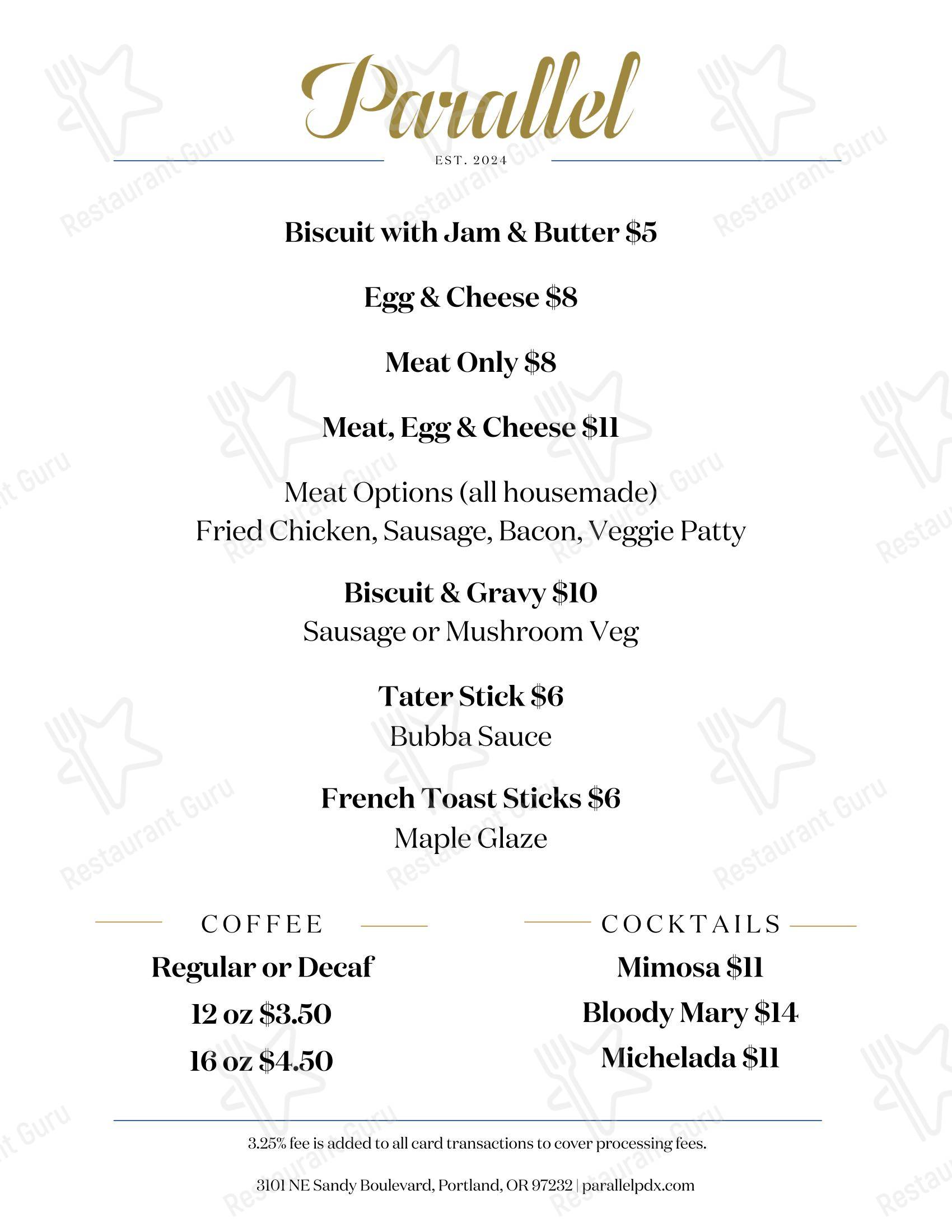 Parallel Restaurant & Wine Bar в Портленде - Restaurant Menu