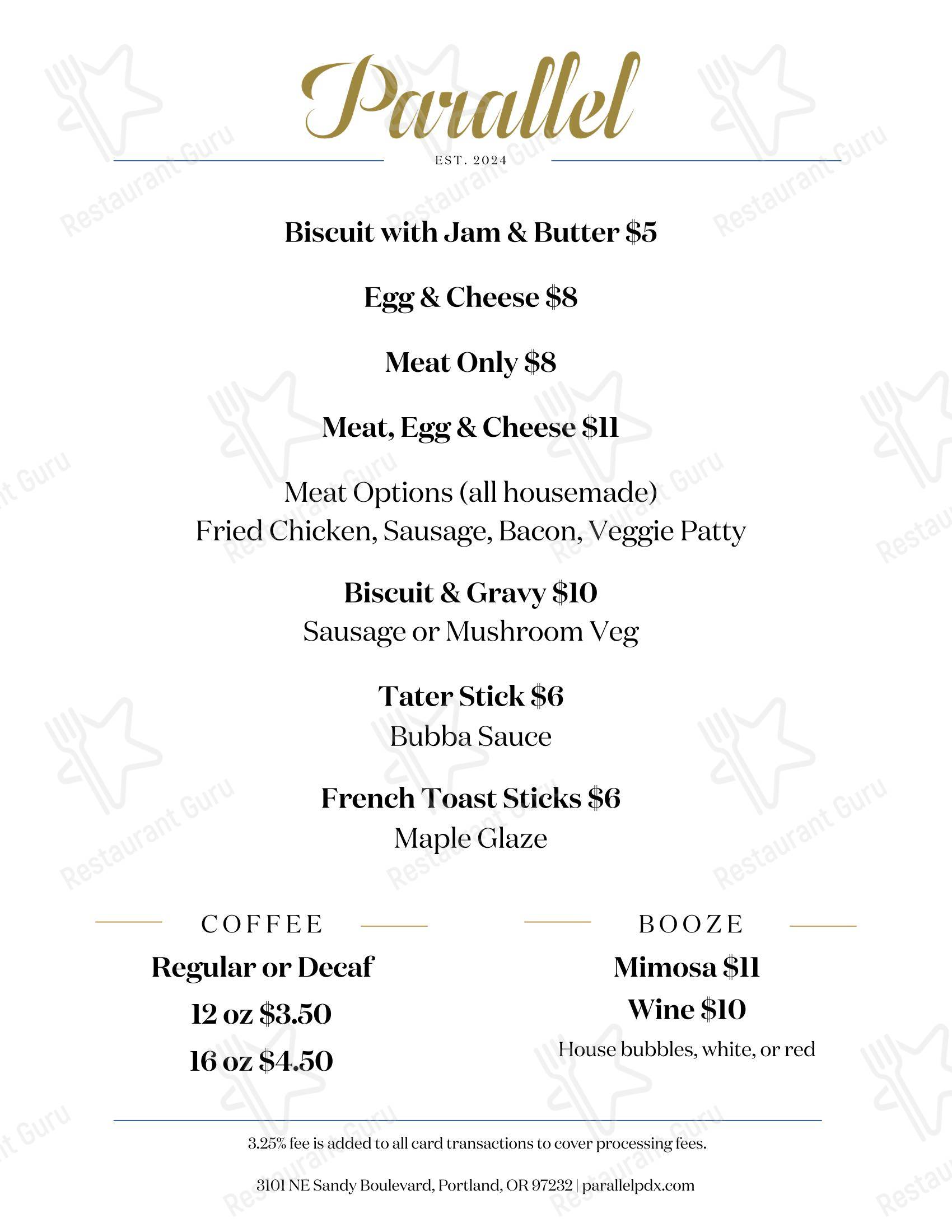 Parallel Restaurant & Wine Bar в Портленде - Restaurant Menu