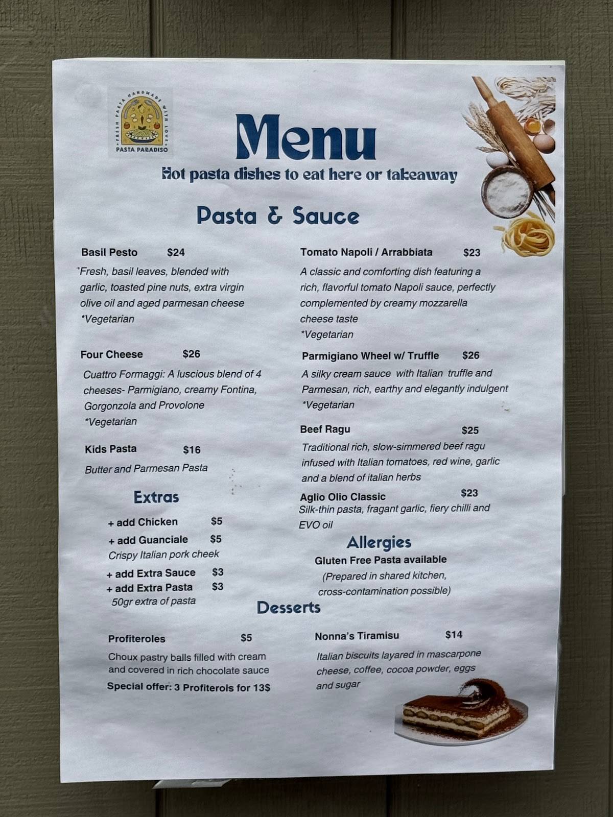 Pasta Paradiso меню