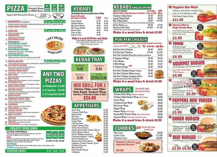 Peppers takeaway меню