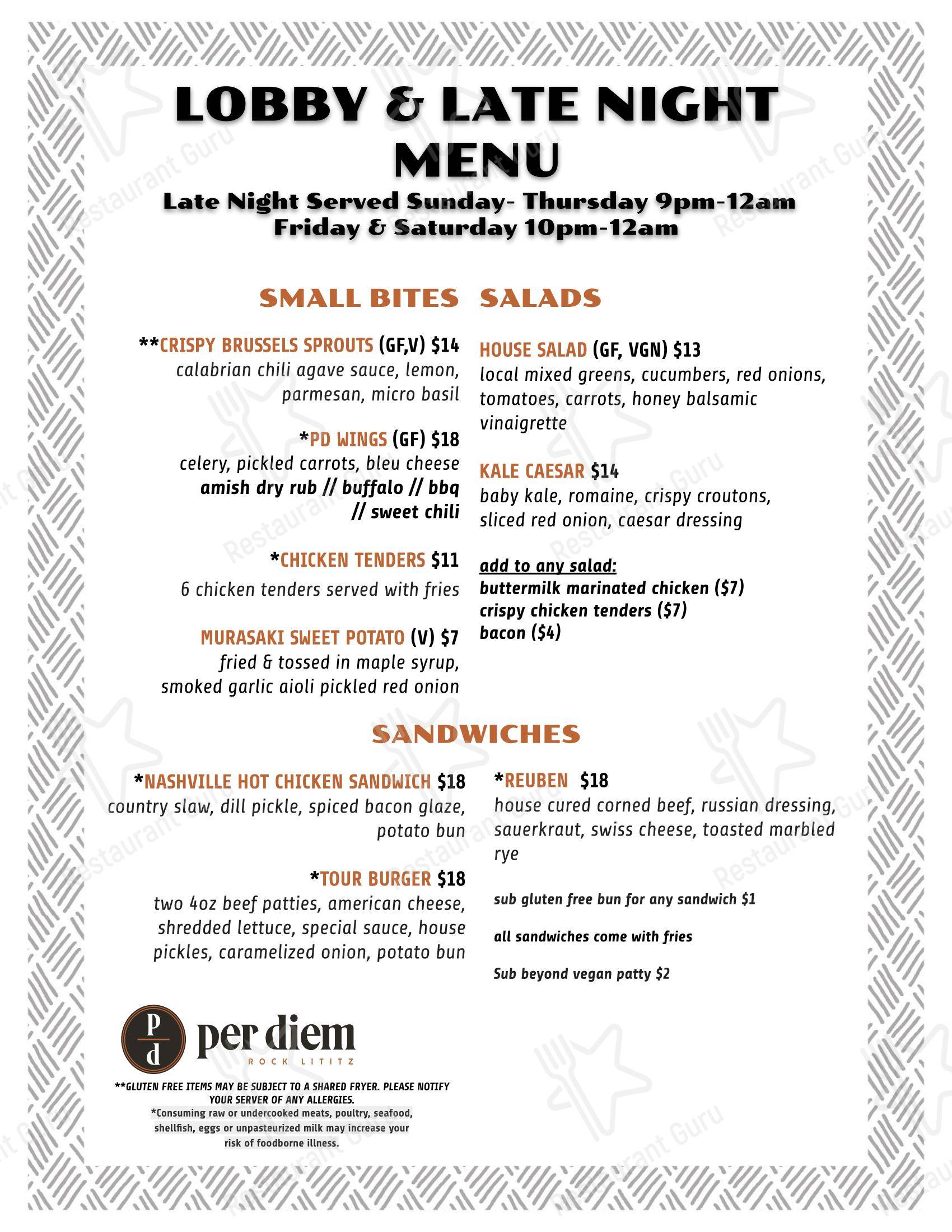Меню пиццерии Per Diem - Dinner Menu