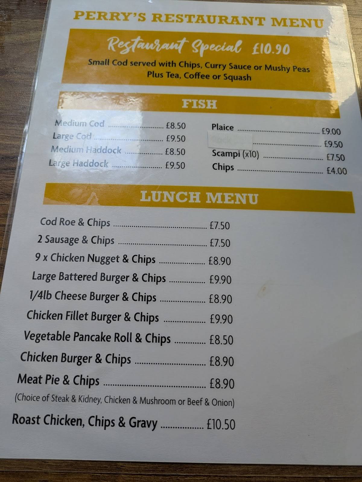 Perrys Fish & Chip Shop меню