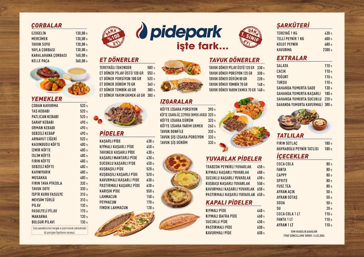 PİDEPARK меню
