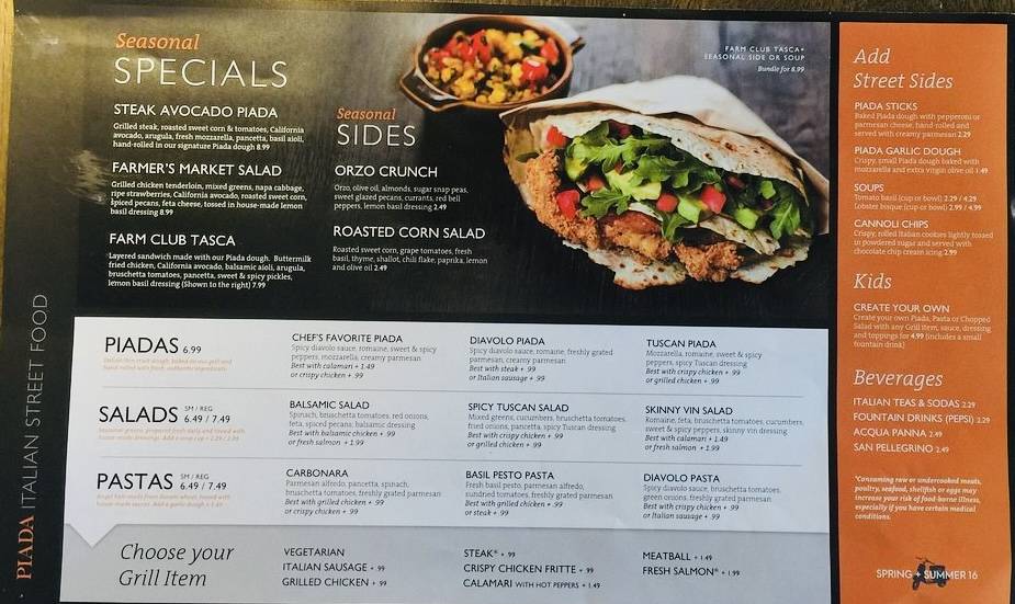 Piada Italian Street Food меню