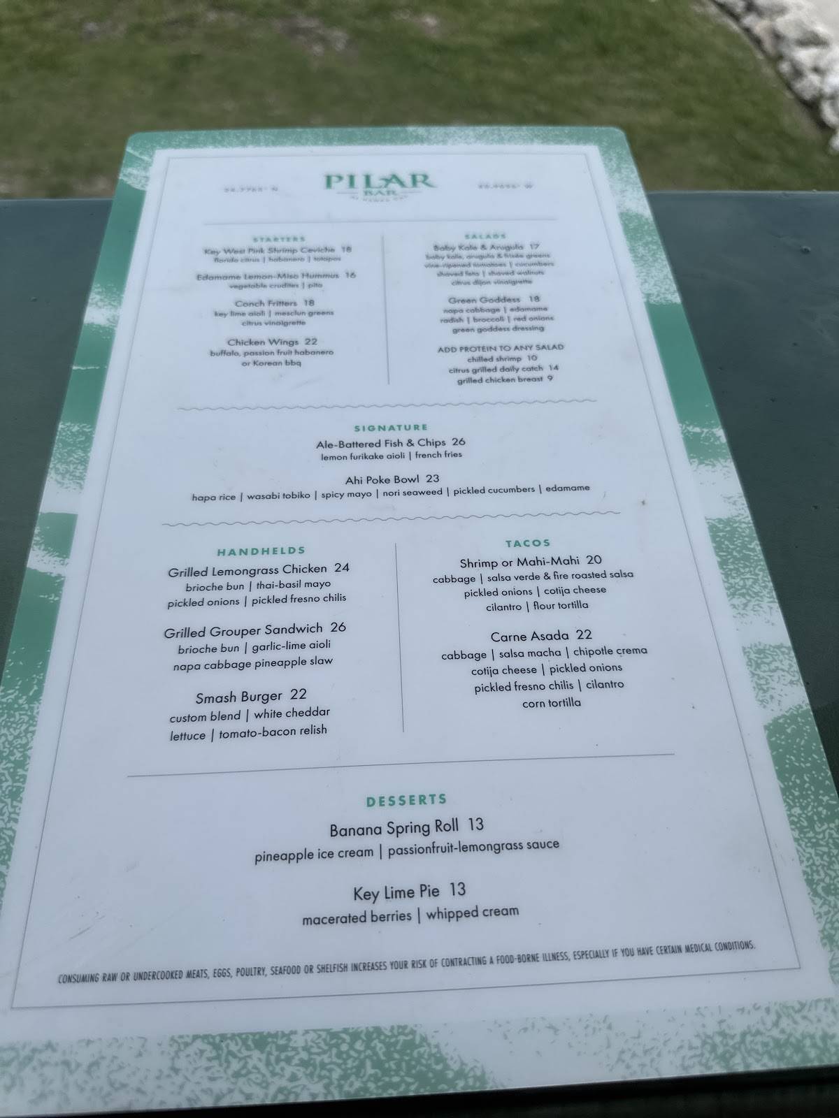Pilar Bar меню
