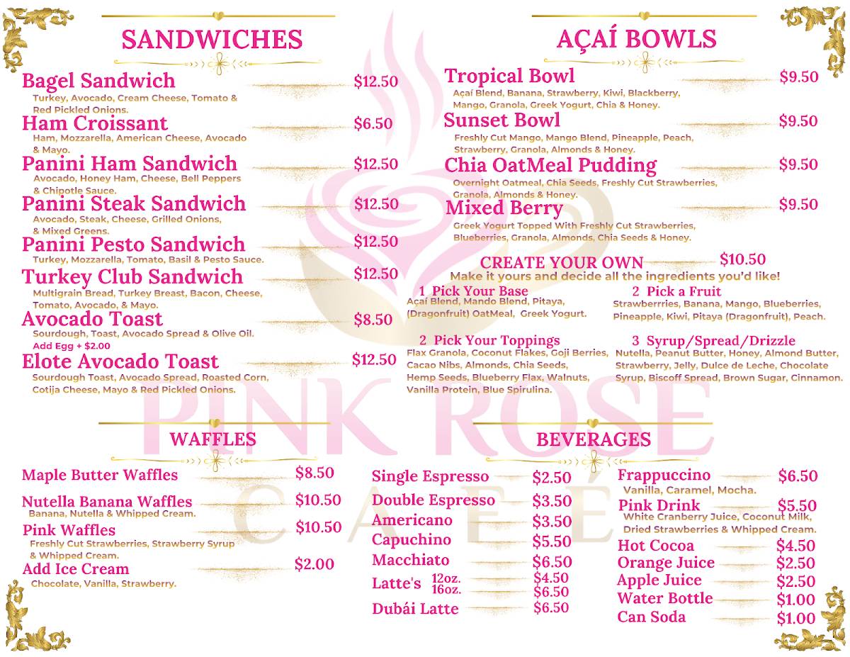 Pink Rose Café меню