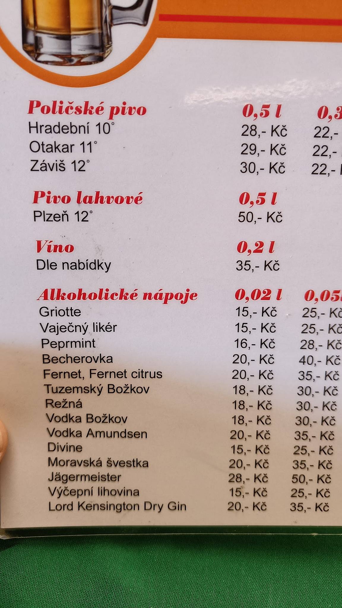 Pivnice меню