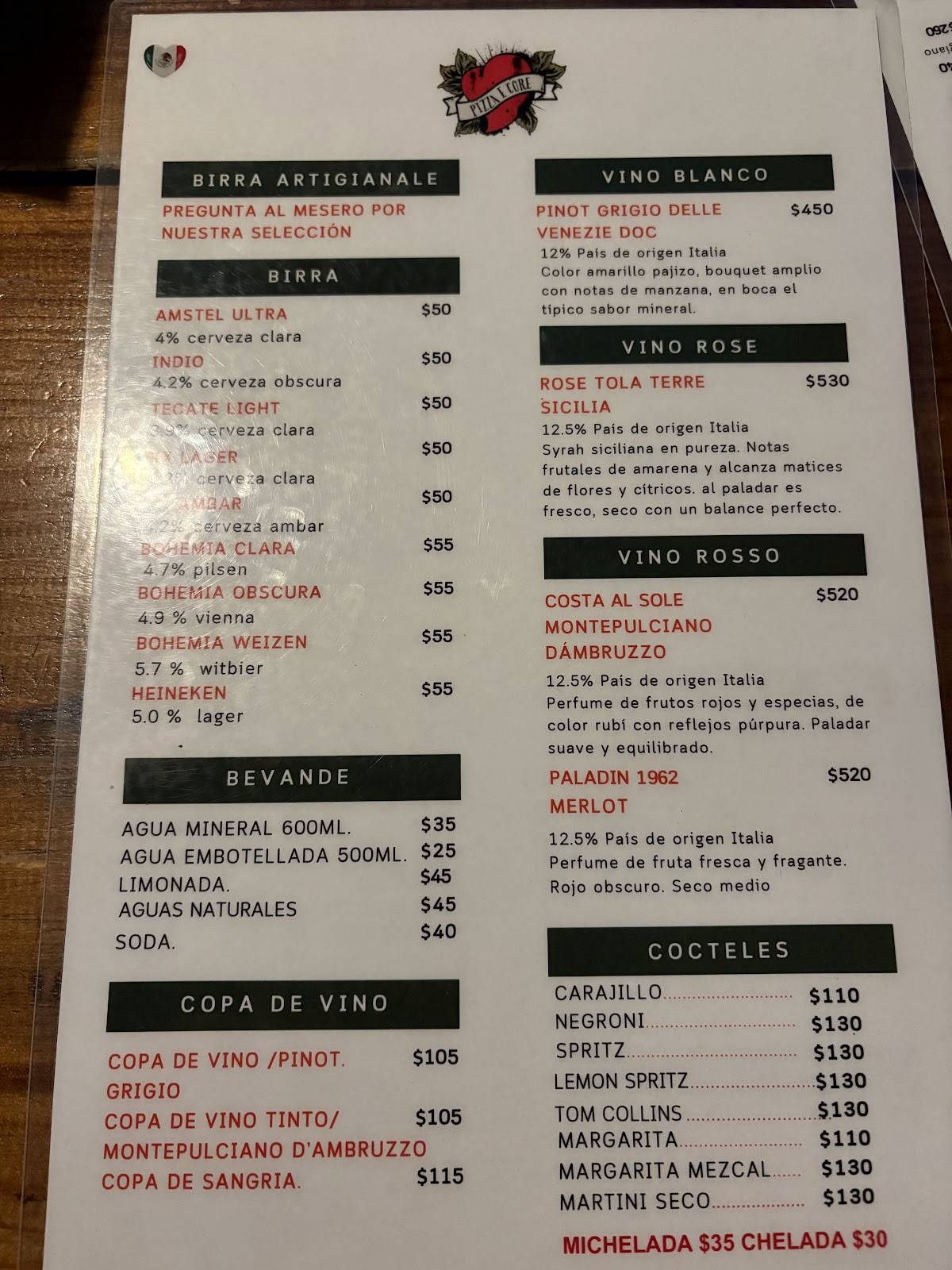 Pizza E Core меню