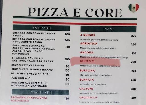 Pizza E Core меню