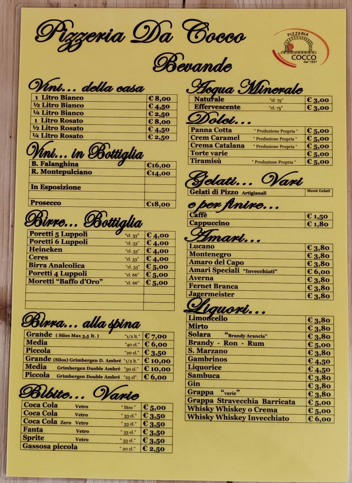 Pizzeria Da Cocco меню