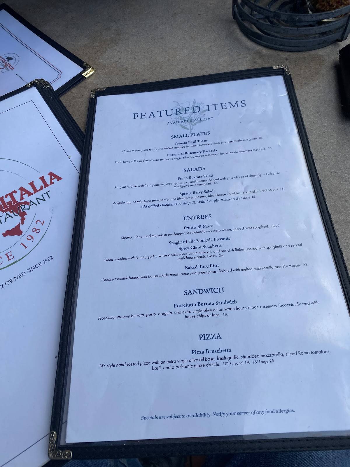 Piccola Italia меню
