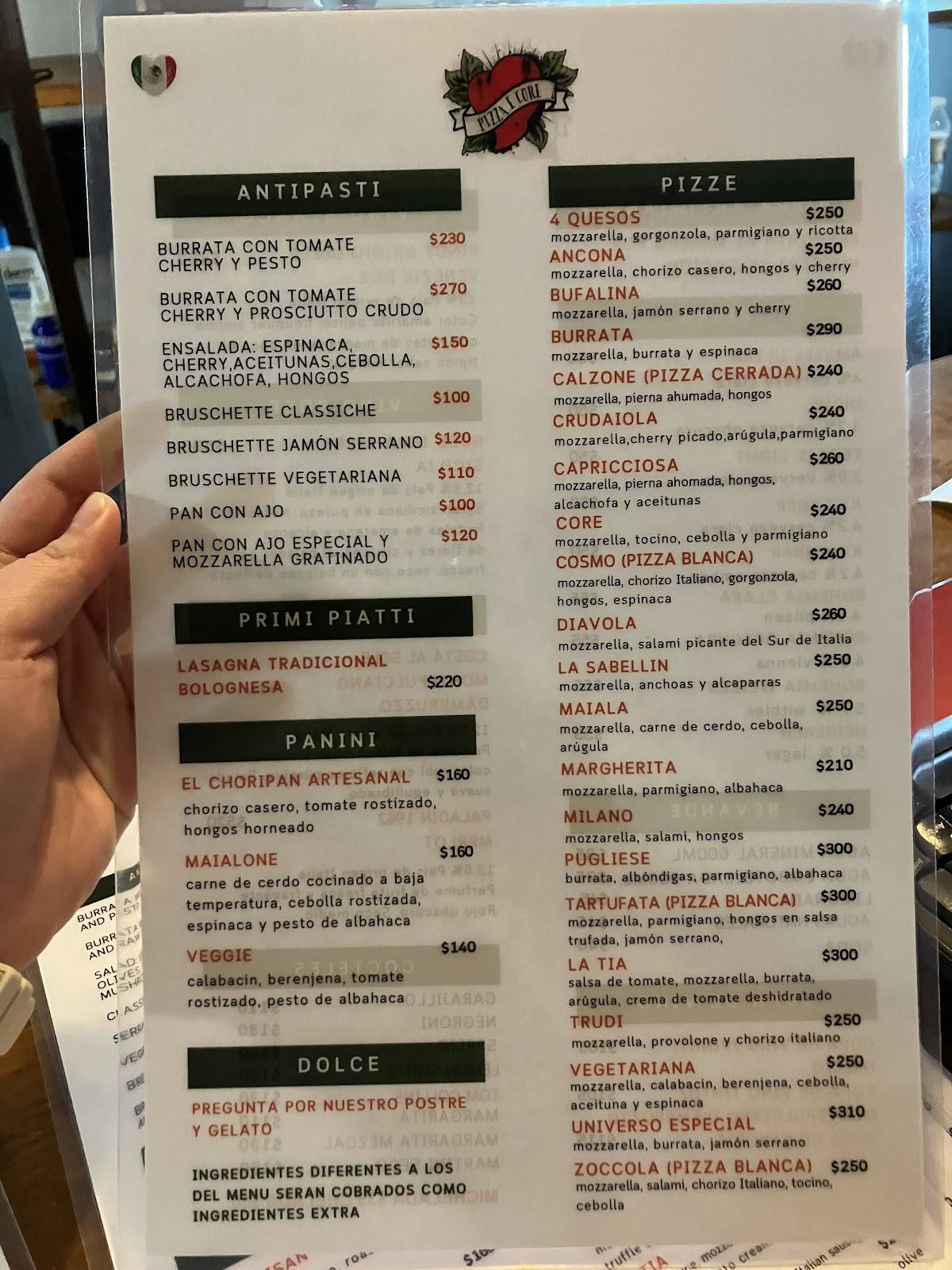 Pizza E Core меню