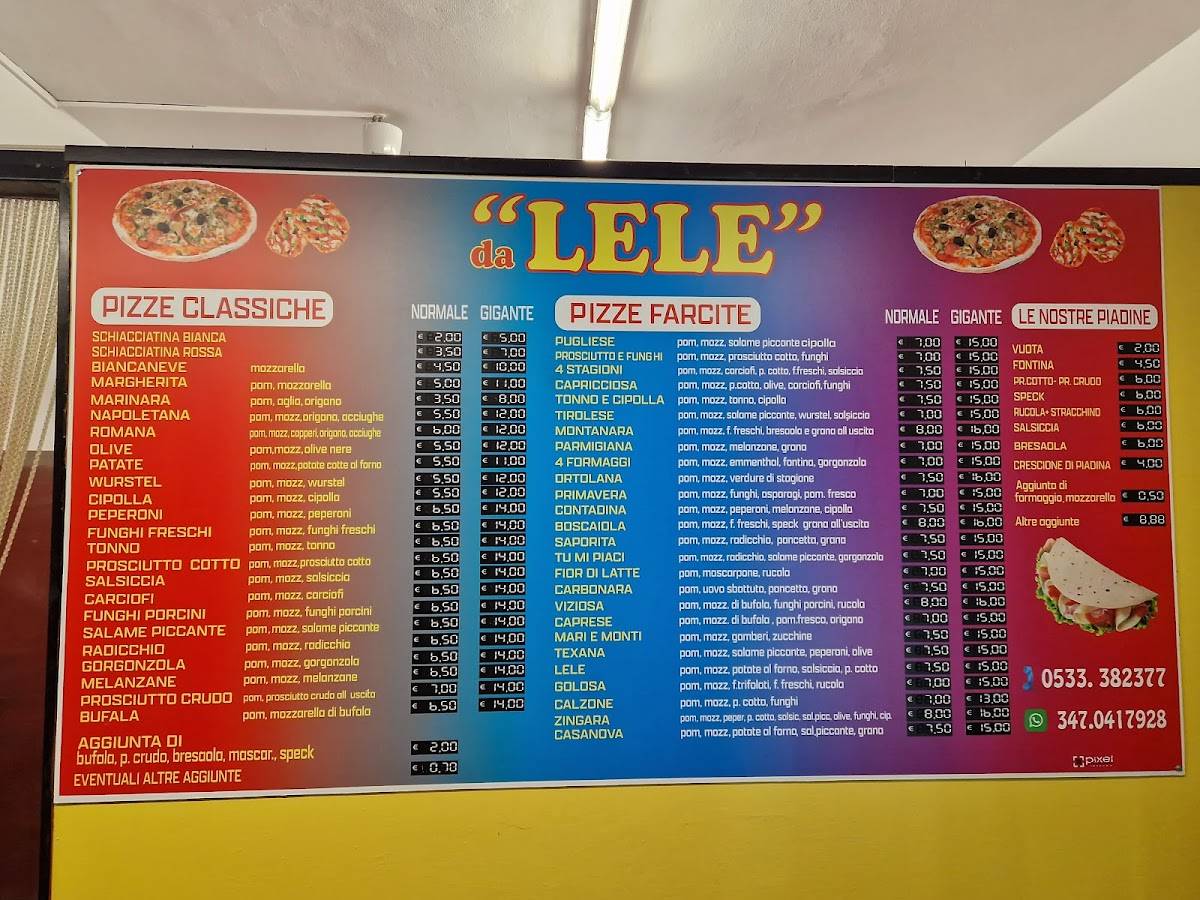 Pizzeria da Lele pizzeria piadineria pizza al taglio меню