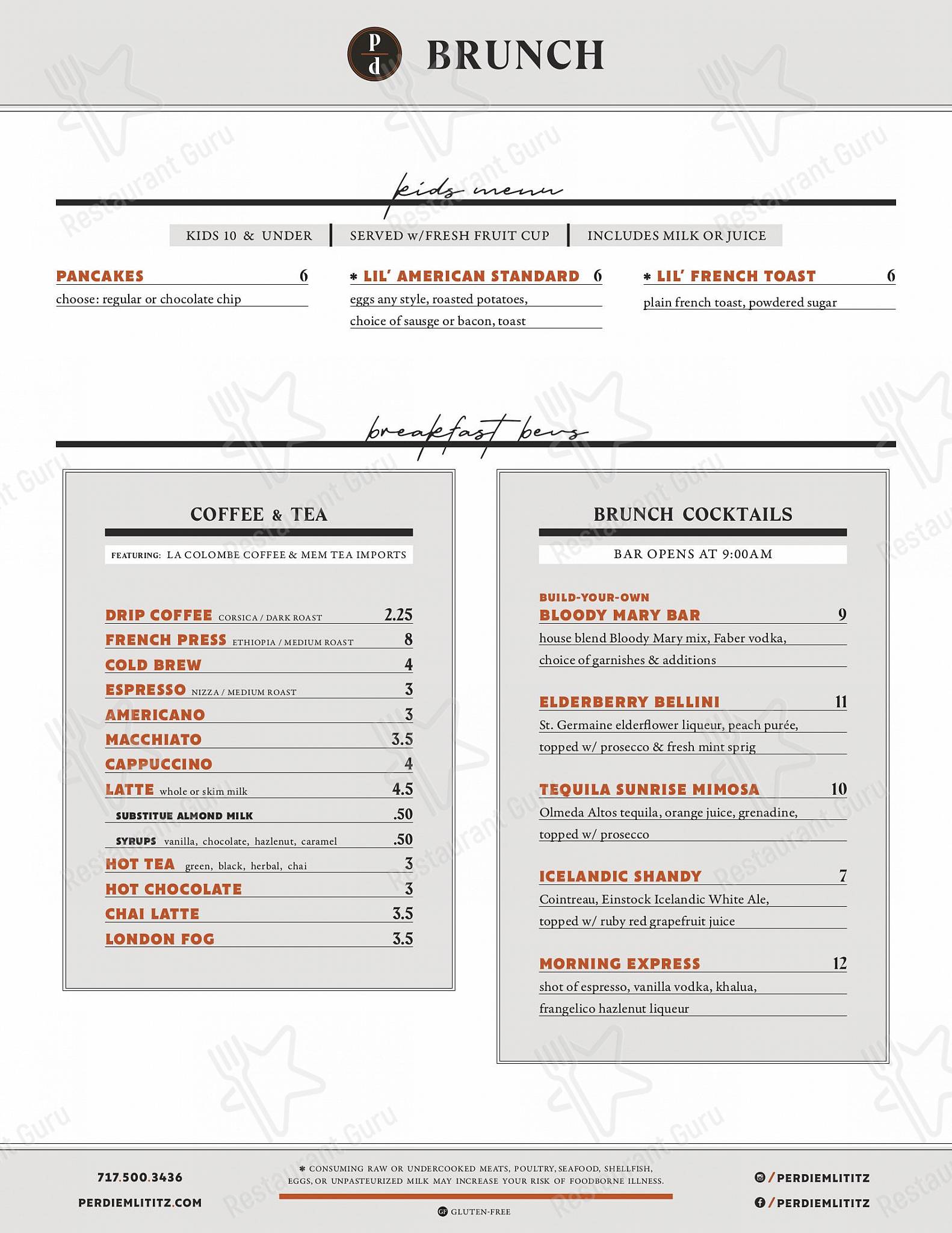 Меню пиццерии Per Diem - Bar menu