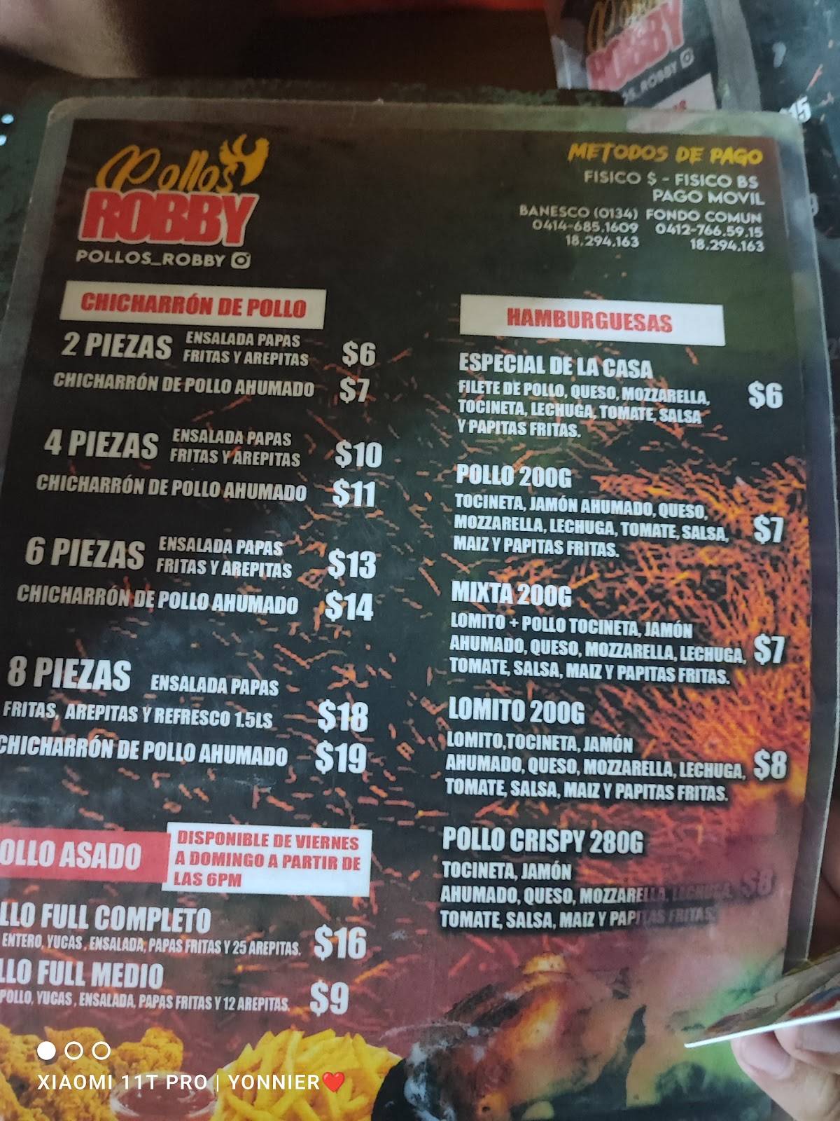 Pollos Robby меню