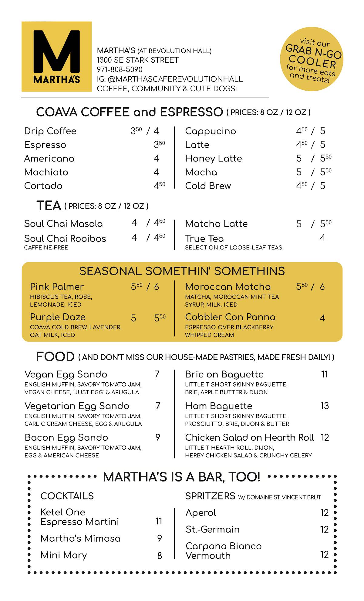 Martha's Cafe меню