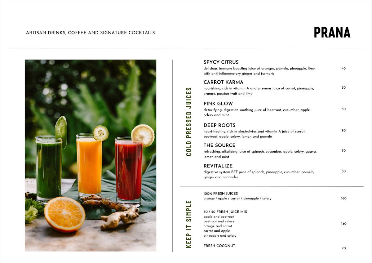 Prana Eatery меню