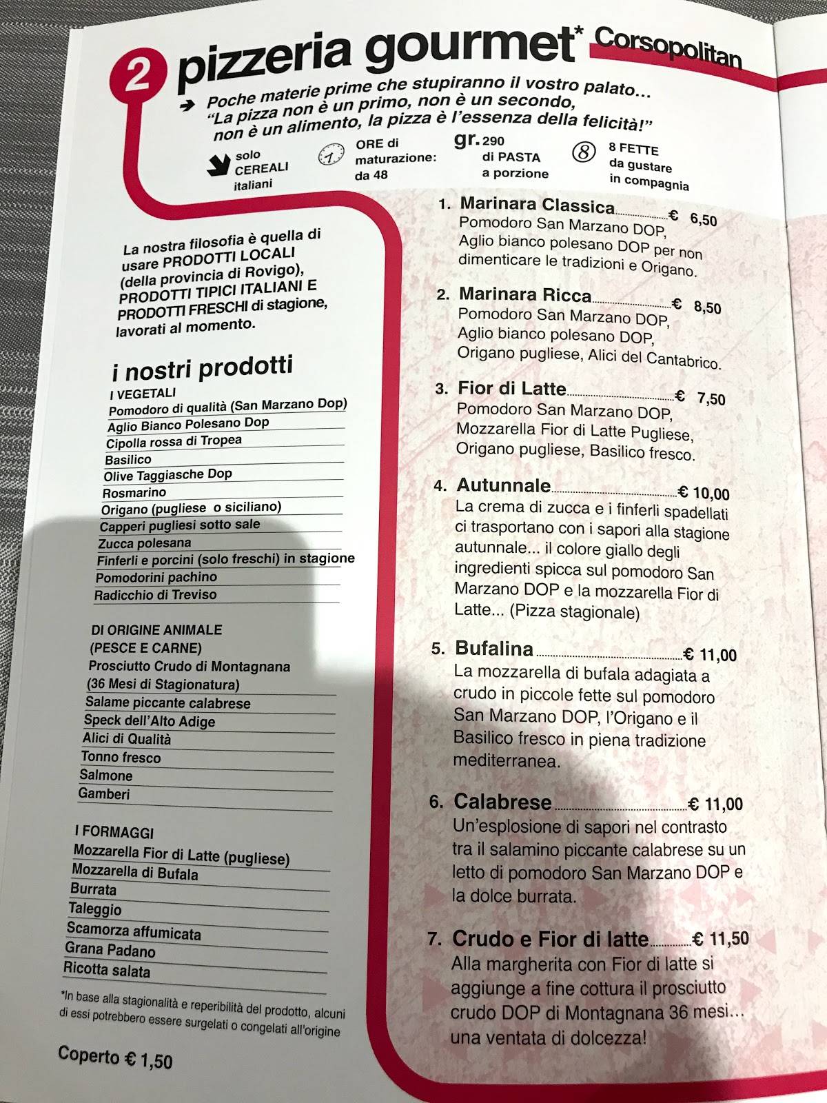 Corsopolitan меню