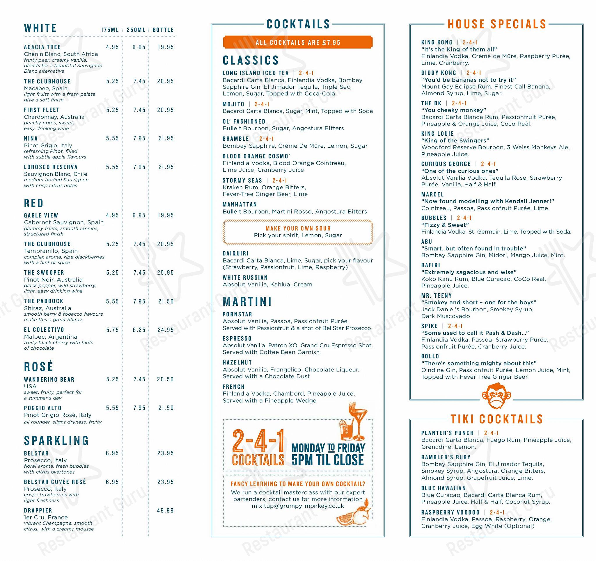 Grumpy Monkey в Саутгемптоне - Wine Menu