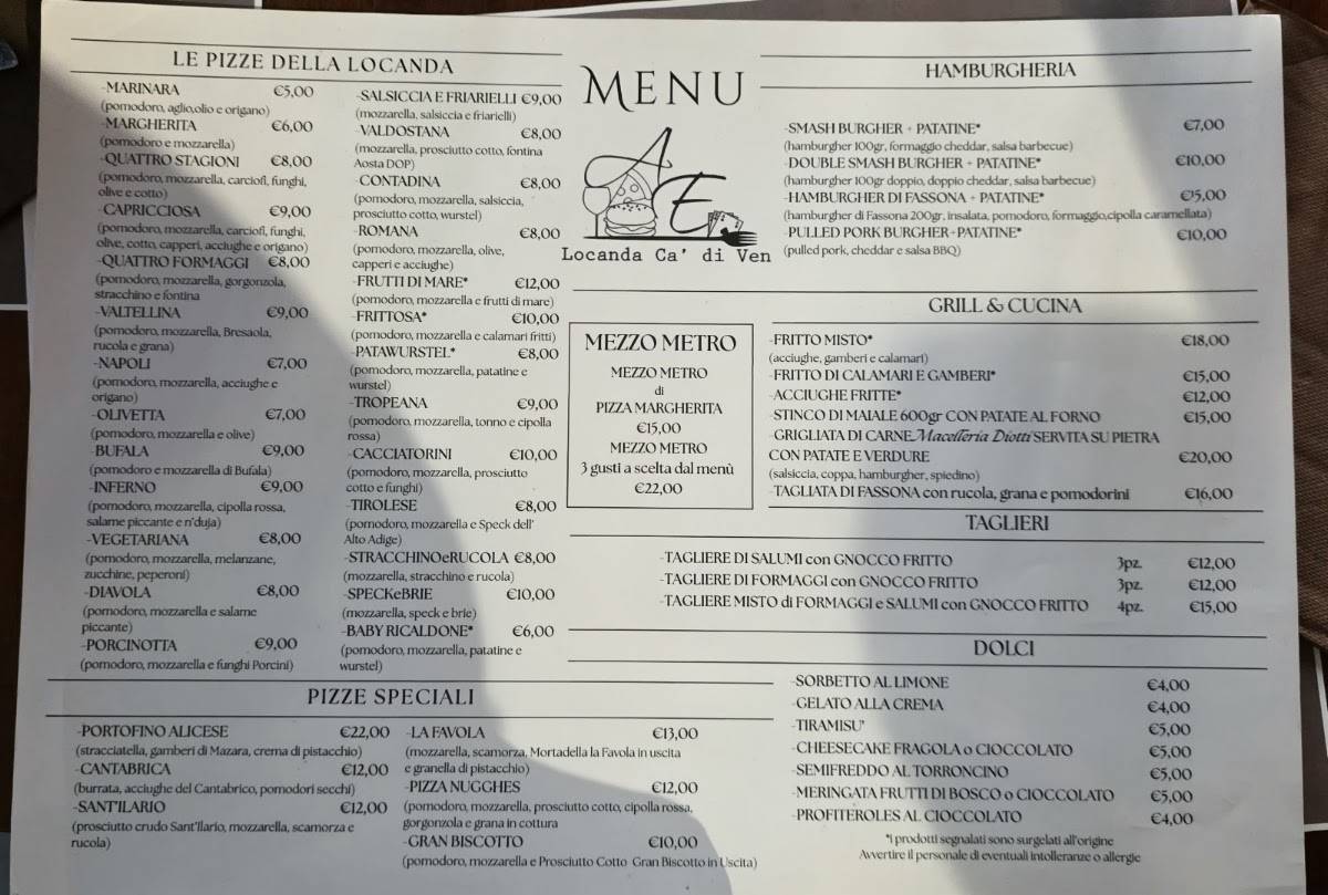 Locanda Ca' di ven меню