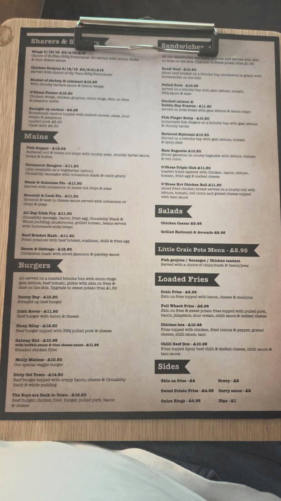 O'Sheas Irish Bar меню